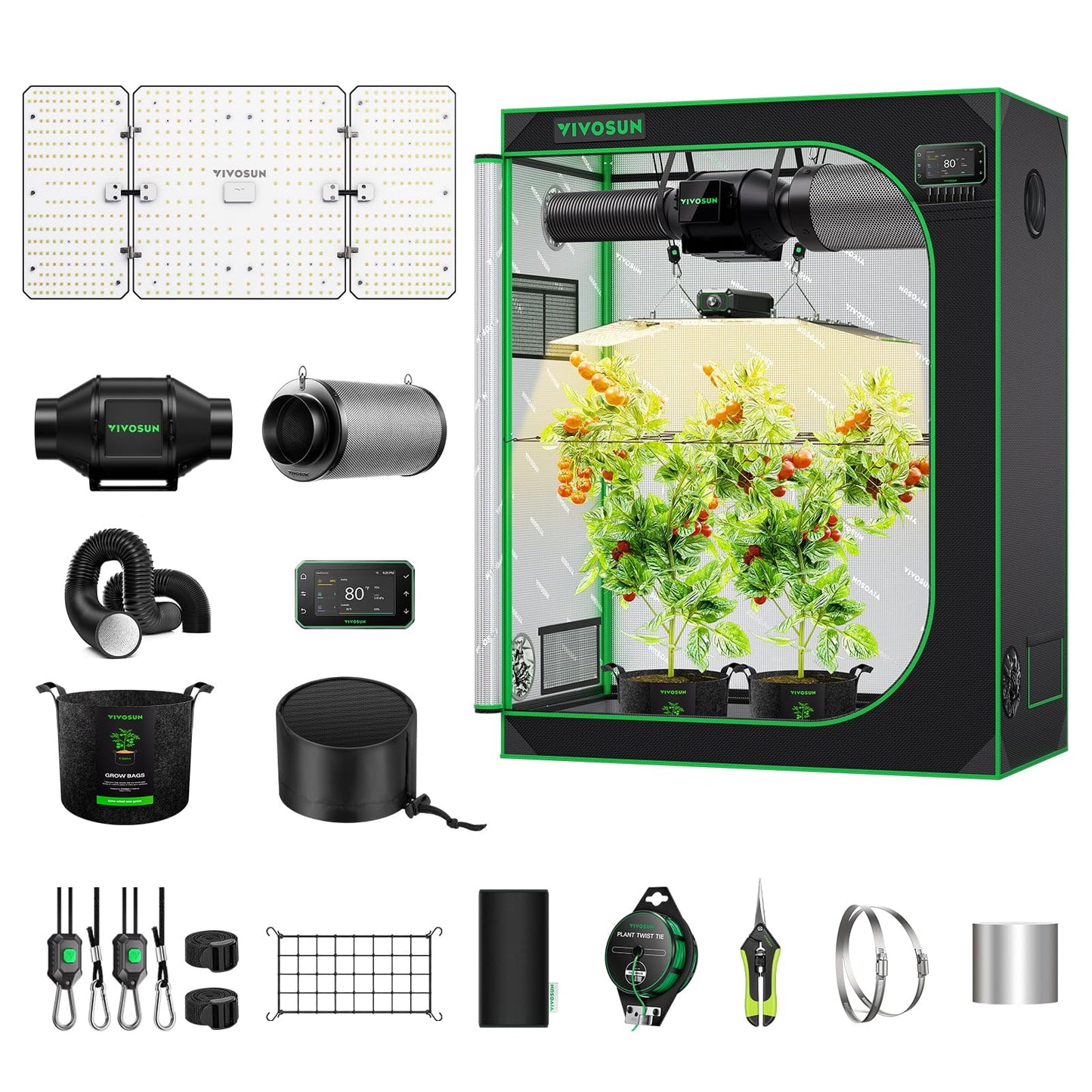 VIVOSUN Smart Grow Tent Kit 4 × 2ft, 24“x 48” 2-Plant WiFi-Integrated Automatic Grow System with 200W Full Spectrum LED Grow Light, Efficient Ventilation System with GrowHub E42A+ Controller