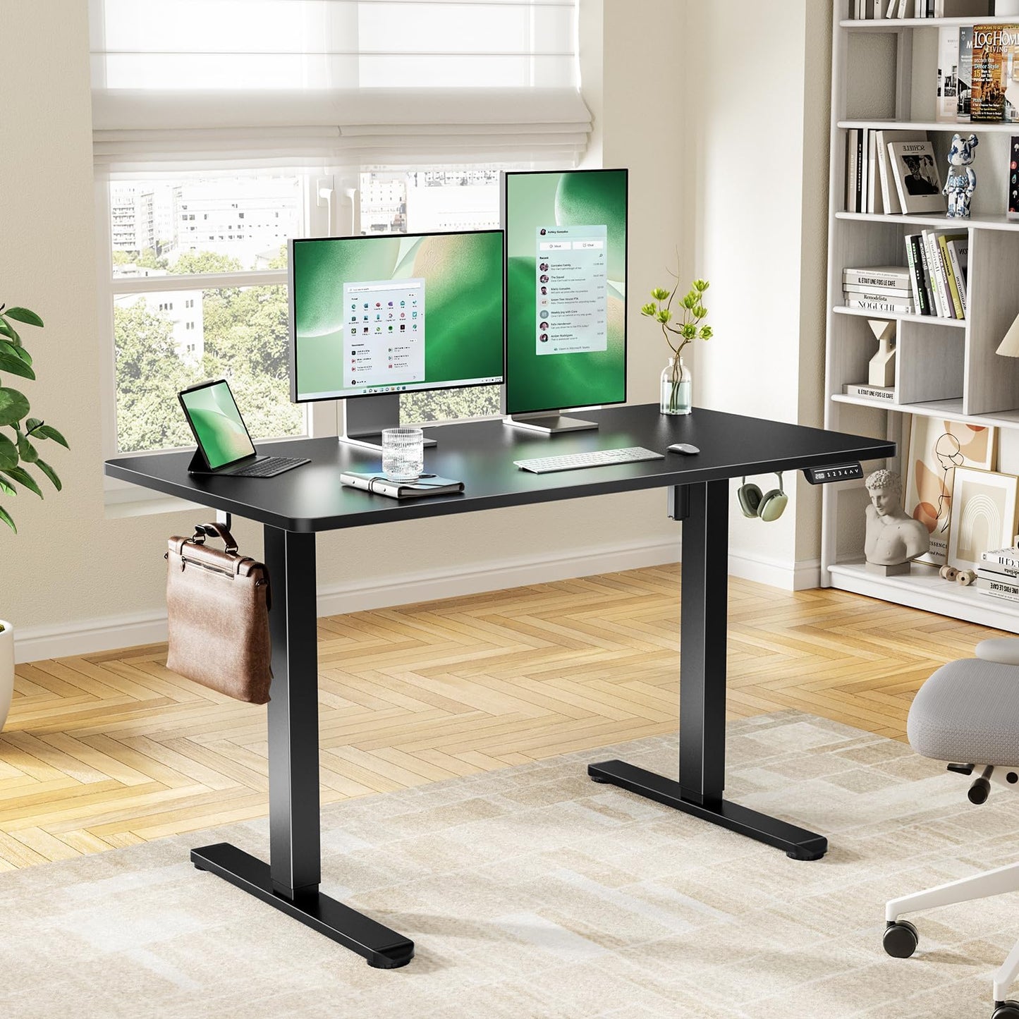 Marsail Electric Standing Desk Adjustable Height, 63 inch Large Standing Desk with Deeper Tabletop & 4 Memory Presets, One Piece Standing Desk for Home Office & Computer Workstation, Black,2 Packages