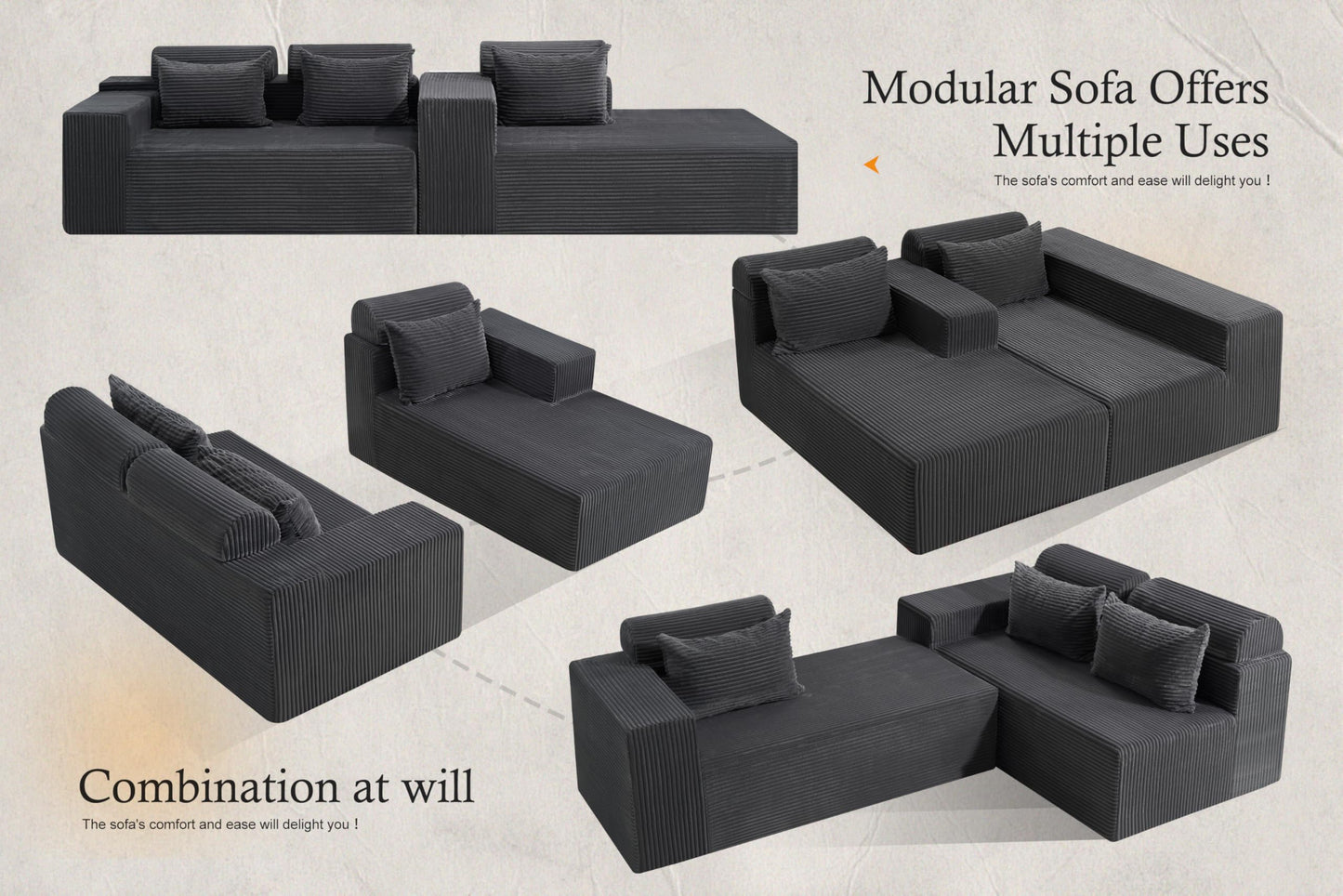 HABUTWAY Sectional Couches for Living Room,No Assembly L Shaped Couch 105" Modular Sectional Sofa Couch with Deep Seat,Cloud Couches Furniture Sets for Apartment,Corduroy (Dark Grey, Right Facing)