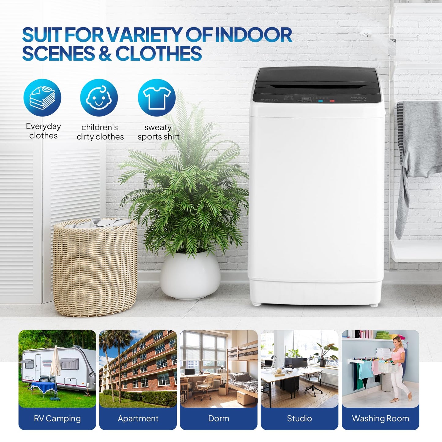 ROVSUN 30LBS Washing Machine, Full-Automatic Portable Washer with Stainless Steel Drum, Electric Laundry Machine, Washer and Spin Dryer Combo with Drain Pump for Home, Apartment