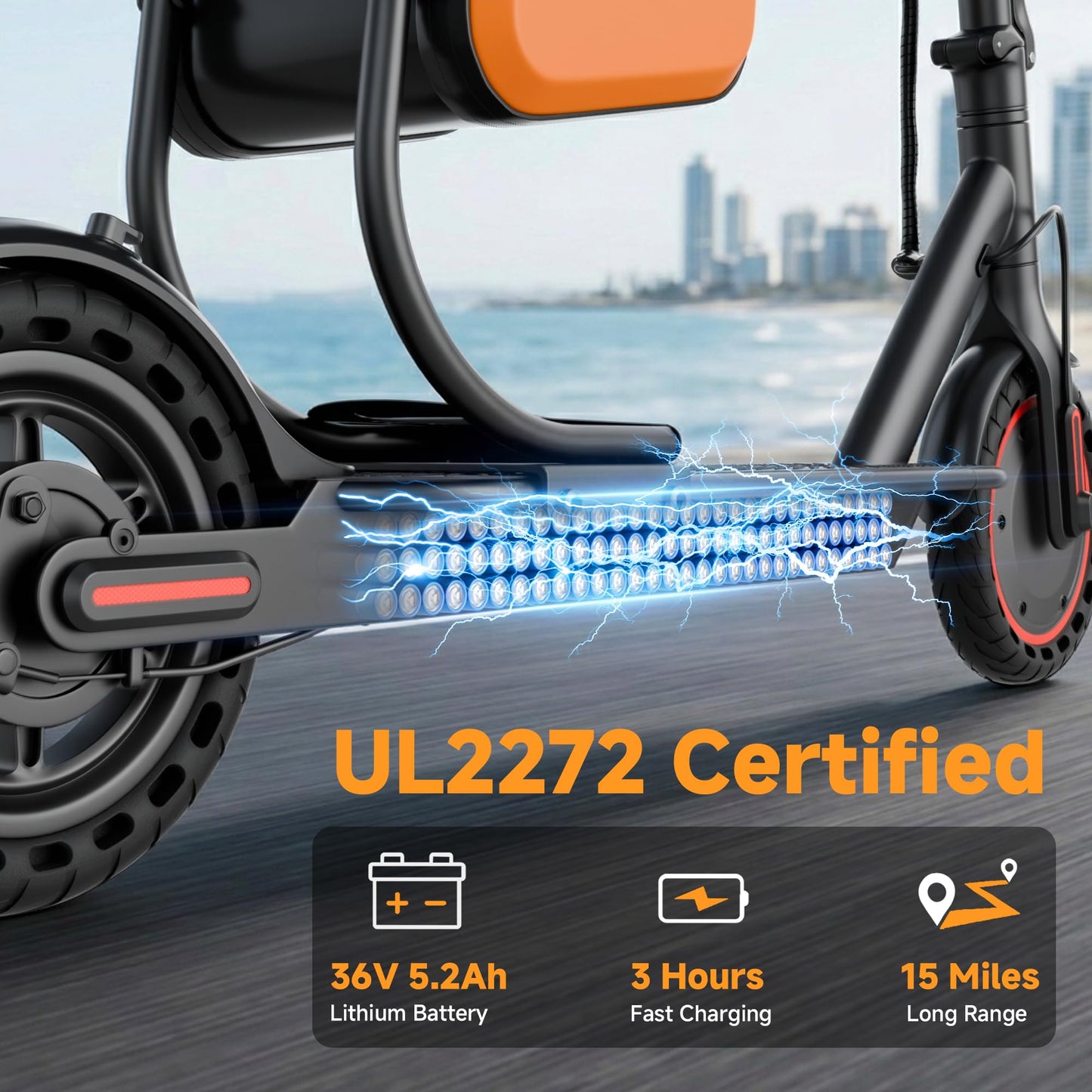 Qlaway Electric Scooter with Seat for Adults, 8.5'' Solid Tires, 19MPH, 350W Powerful Motor, 15Miles Long Range, Foldable & Portable Commuter Escooter with Dual Braking System, APP Control - Black