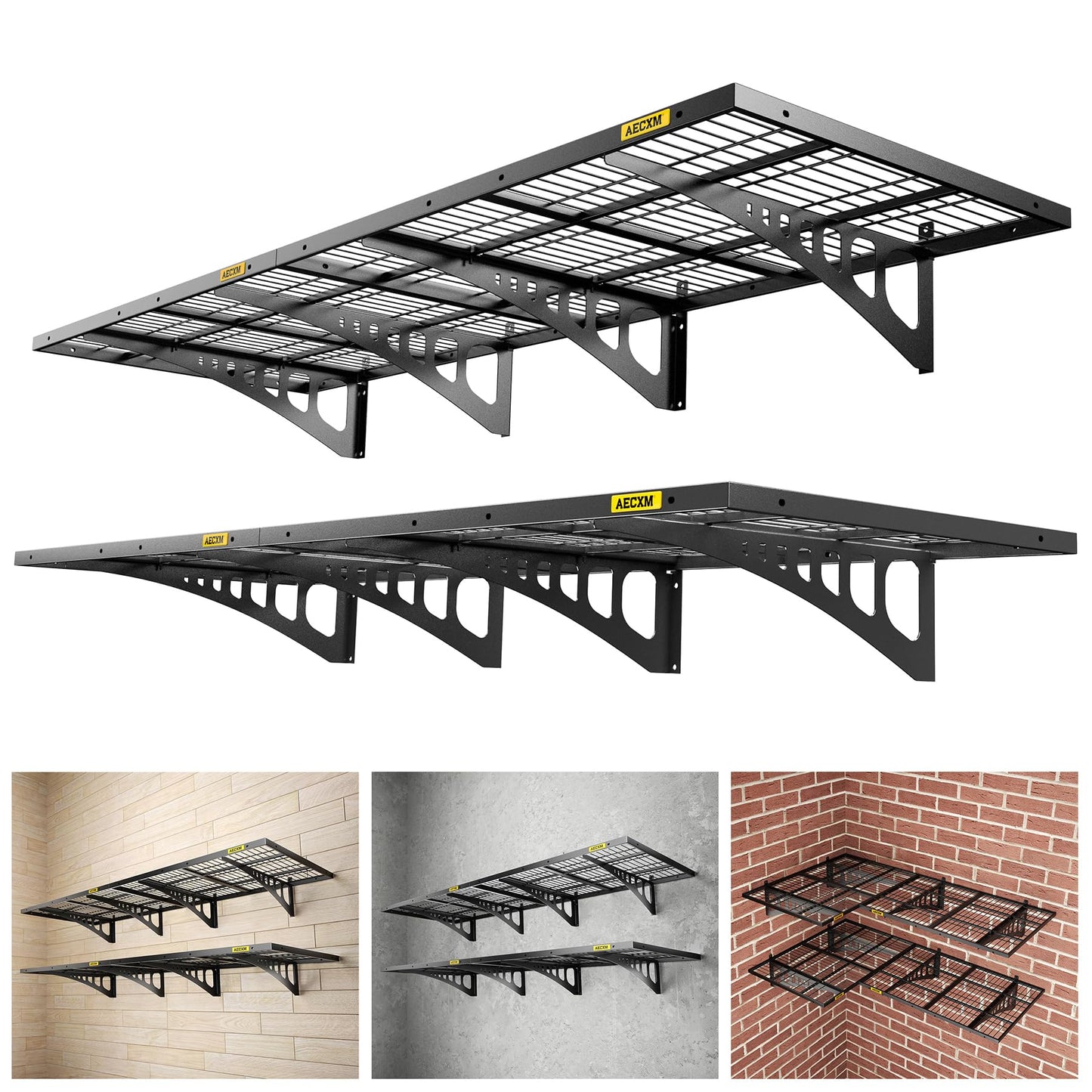 Aecxm 2x3ft 4Pack Wire Shelving Unit Heavy Duty Garage Storage Shelves Wall Mounted Black 1120lbs Load Capacity（24-inch-by-36-inch）
