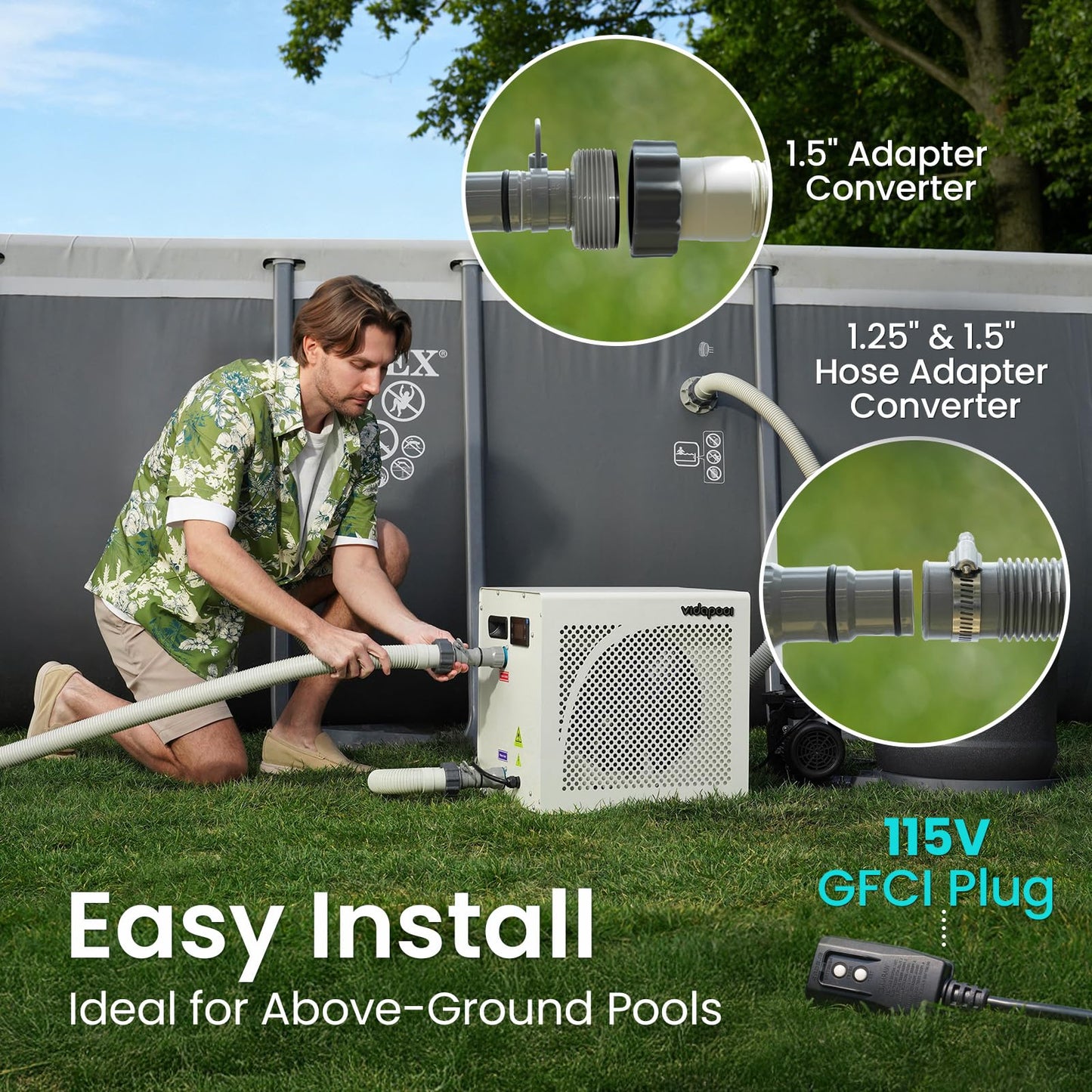 Vidapool 16,000 BTU Swimming Pool Heater 7.5 COP Electric Pool Heat Pump for Above Ground and Inground Pools Heating and Cooling Smart WiFi Control Pools Up to,5000 Gallons
