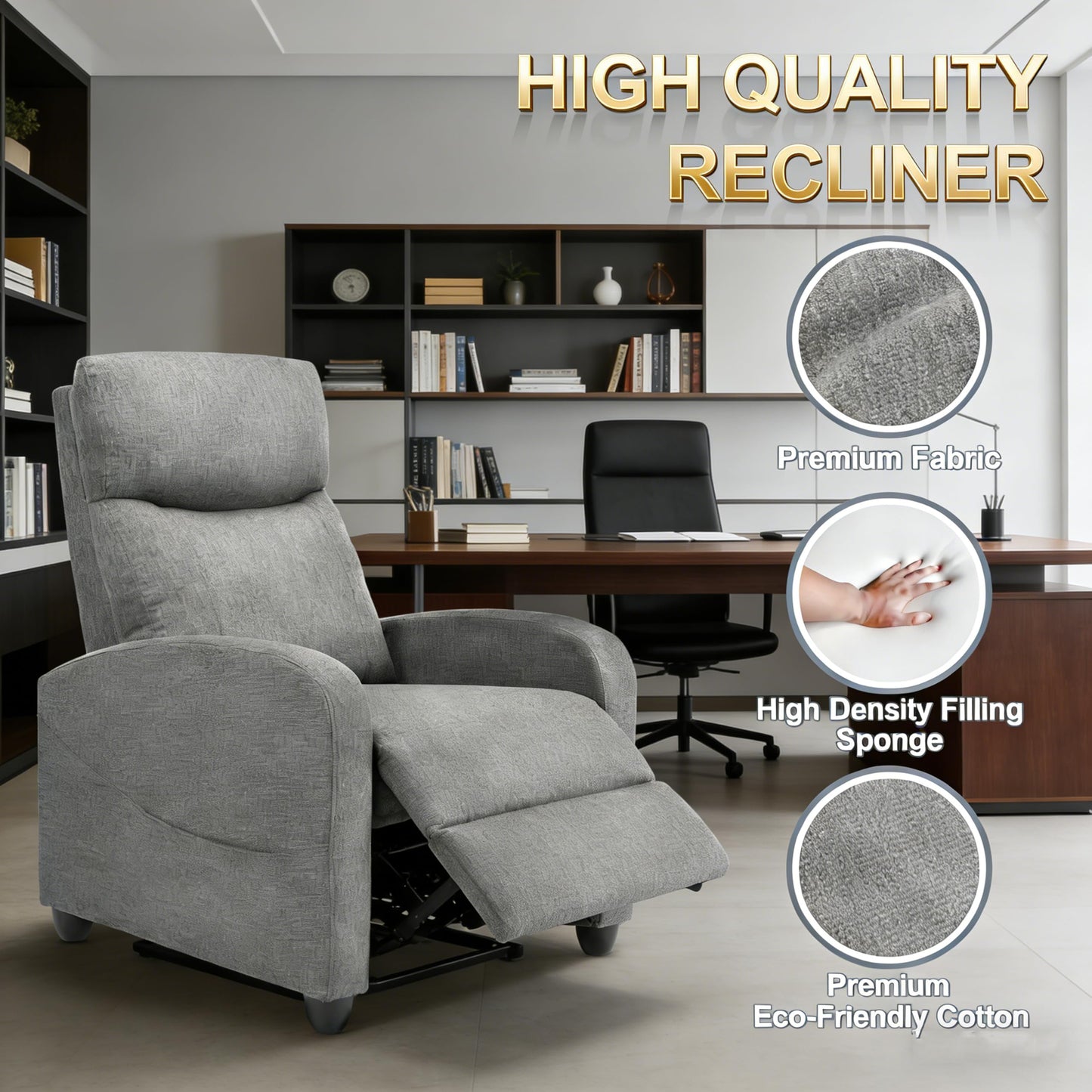 Simple Deluxe Massage Recliner Chair - Adjustable Fabric Recliner, Perfect Reading Chair & Sofa Chair for Living Room Chairs or Bedroom Chair, Small Recliner for Home Theater & Small Space, Grey