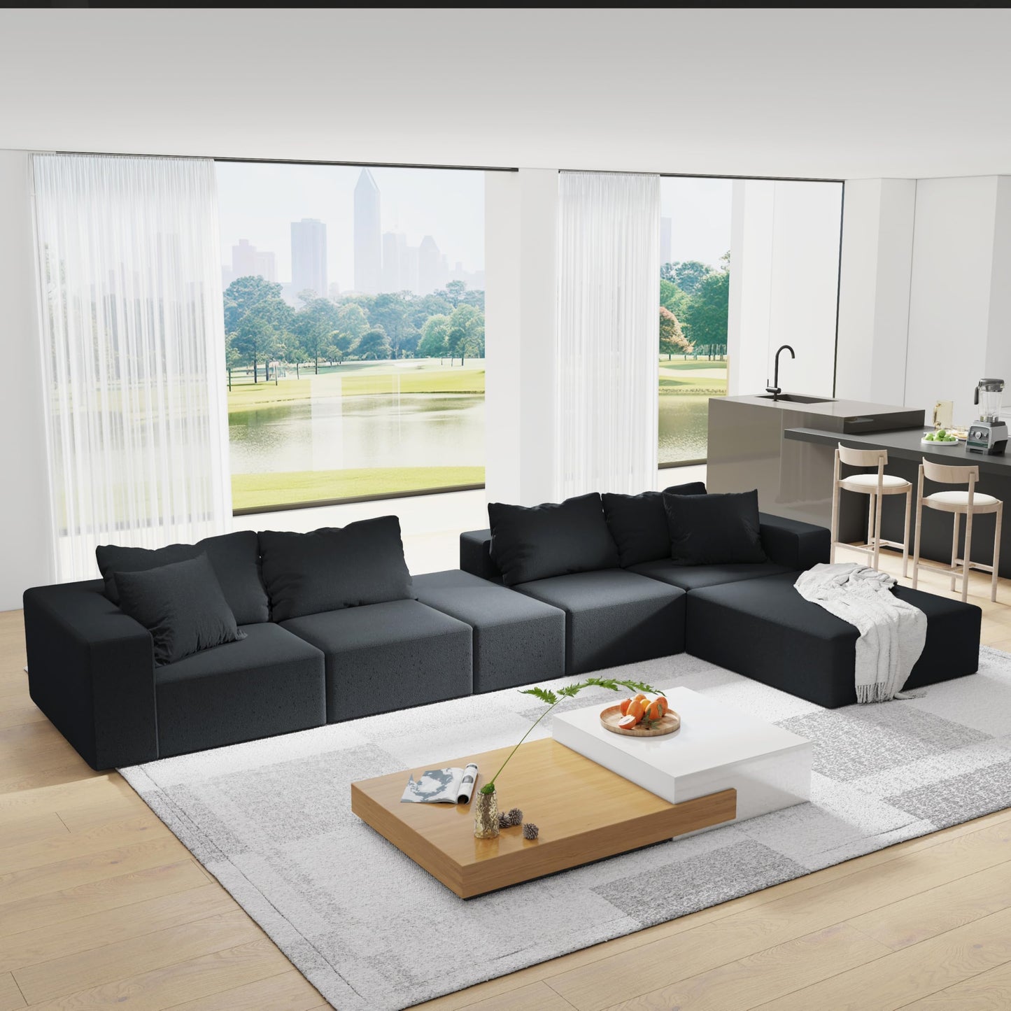 Oversized Boneless Modular Sectional Sofa Cloud Couch for Living Room - Convertible 6 Seater Chenille Couches Set with Ottoman, No Assembly Floor Compression Sofa with Memory Foam
