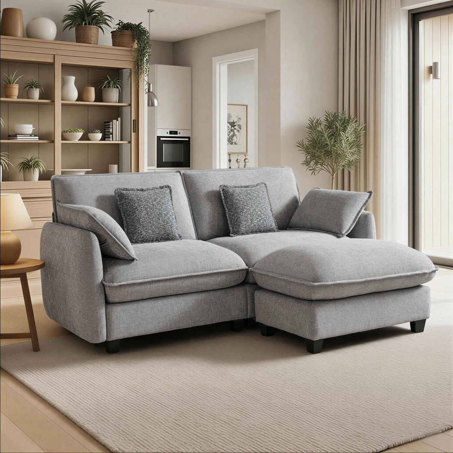 MCombo 82" Oversized Cloud Sectional Couch, Sectional Sofa with FSC Certified, Loveseat Couch with Ottoman for Living Room, Chenille S0701 (Grey)