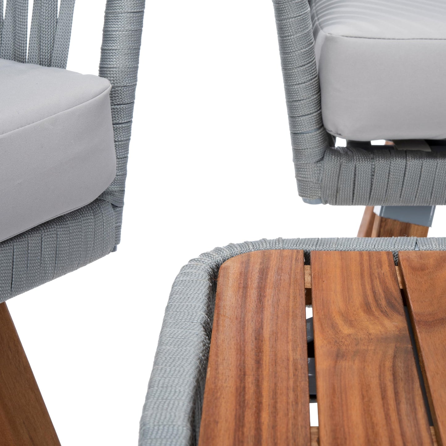 SAFAVIEH Outdoor Collection Ransin Grey/Grey/Natural Solid Wood 4-Piece Conversation Patio Set