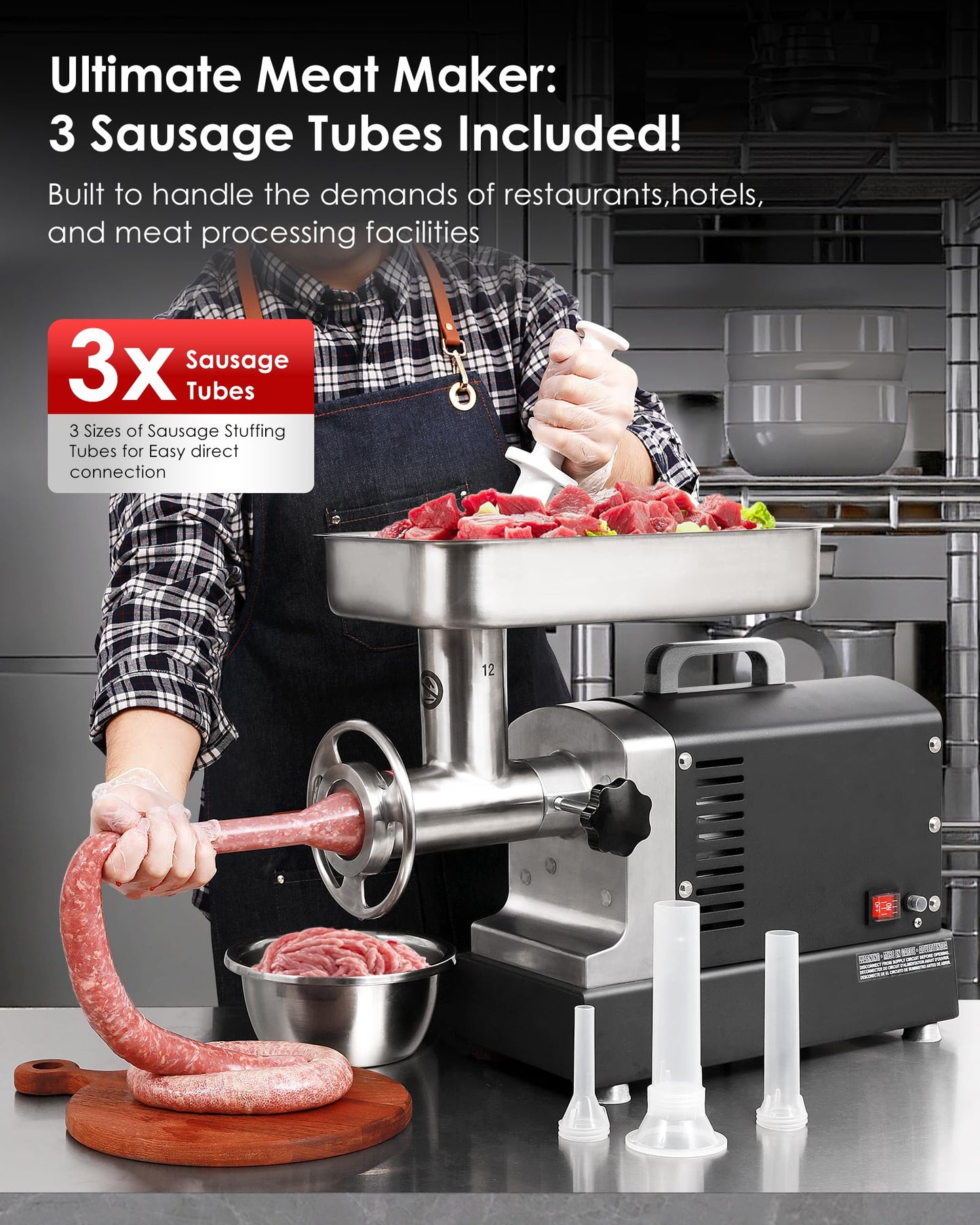 TooGood #12 Commercial Electric Meat Grinder Machine, 3/4 HP, 420 LBS/H, Stainless Steel Meat Grinder Heavy Duty with Sausage Stuffer and drawer for deer processing, Pet Food, Heavy Use