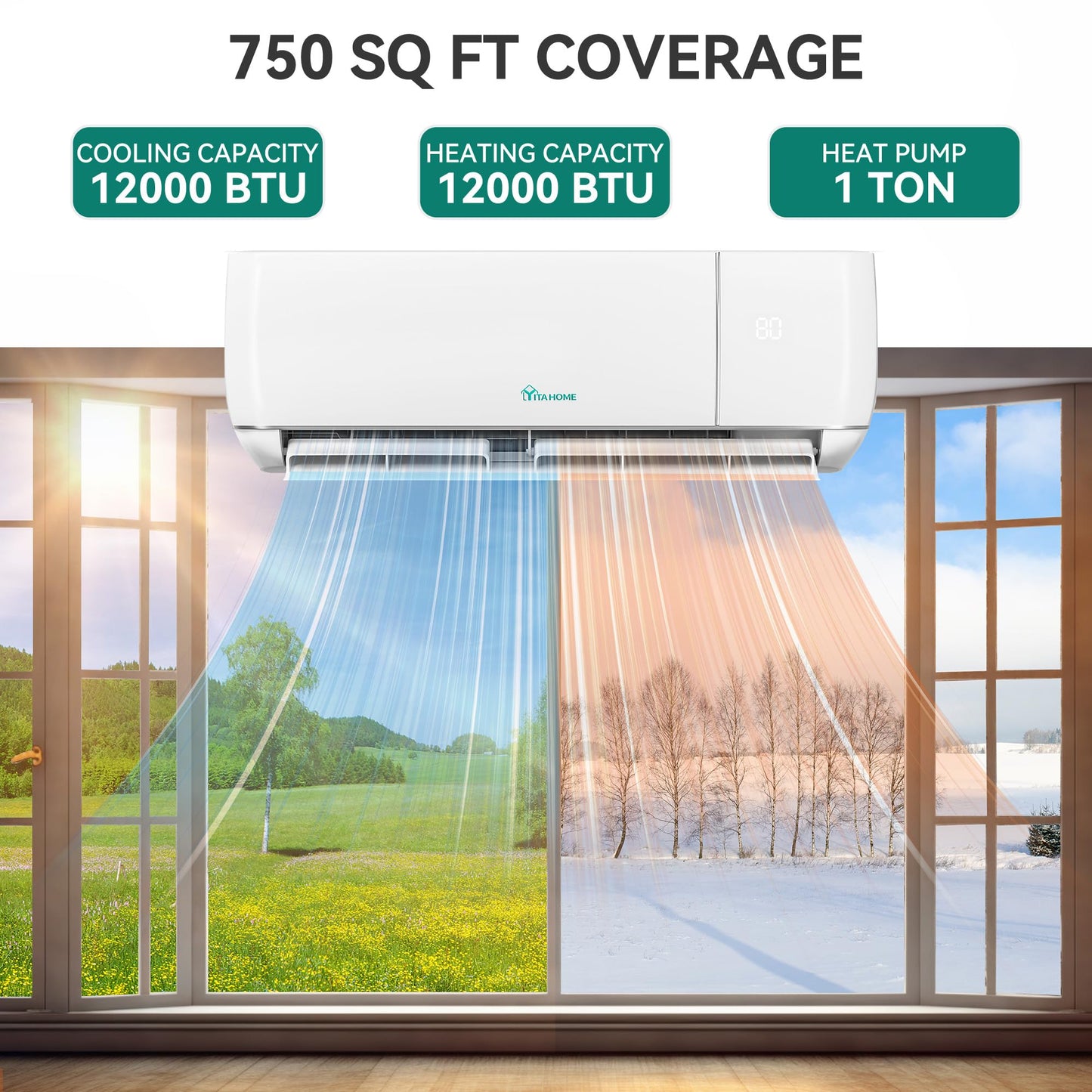 YITAHOME 12000 BTU Mini Split AC/Heating System, Ductless Mini Split Air Conditioner Heat Pump,115V 20 SEER2 Energy Efficient Inverter AC Unit,Wifi Enabled Compatible with Alexa for Apartment, Garage