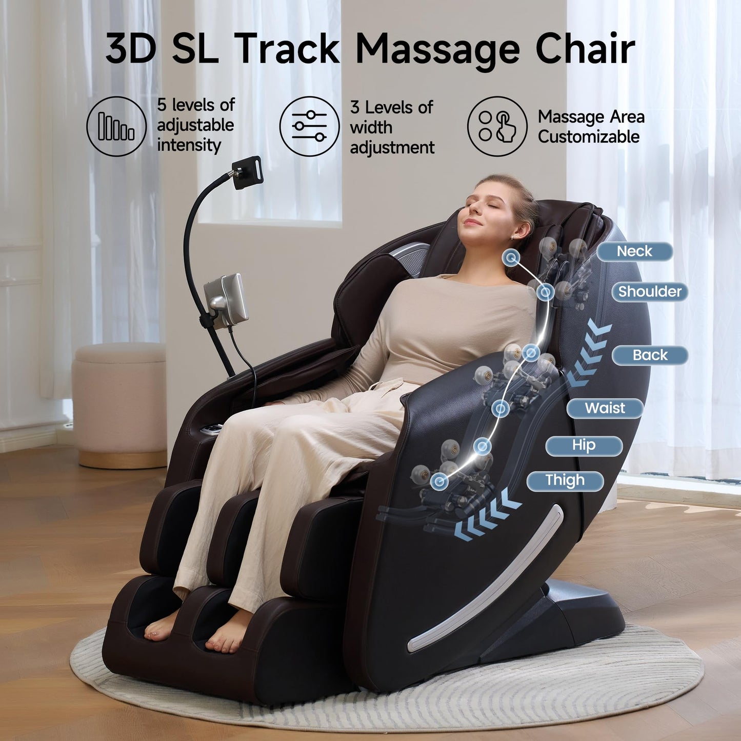 Real Relax Massage Chair Full Body with Unique Phone Controller,Heart and Blood Measurement, Zero Gravity 3D SL-Track Recliner with APP Control, Child Lock,Pause Button, Back Pad, Favor-06, Dark Brown