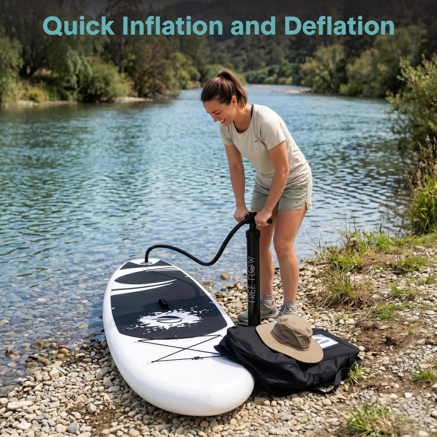 SereneLife 10’10” Inflatable Stand Up Paddle Board with Premium SUP Accessories - 32” Wide Stable Design with Non-Slip EVA Deck Pad, for Youth and Adults, 350 lbs. Capacity