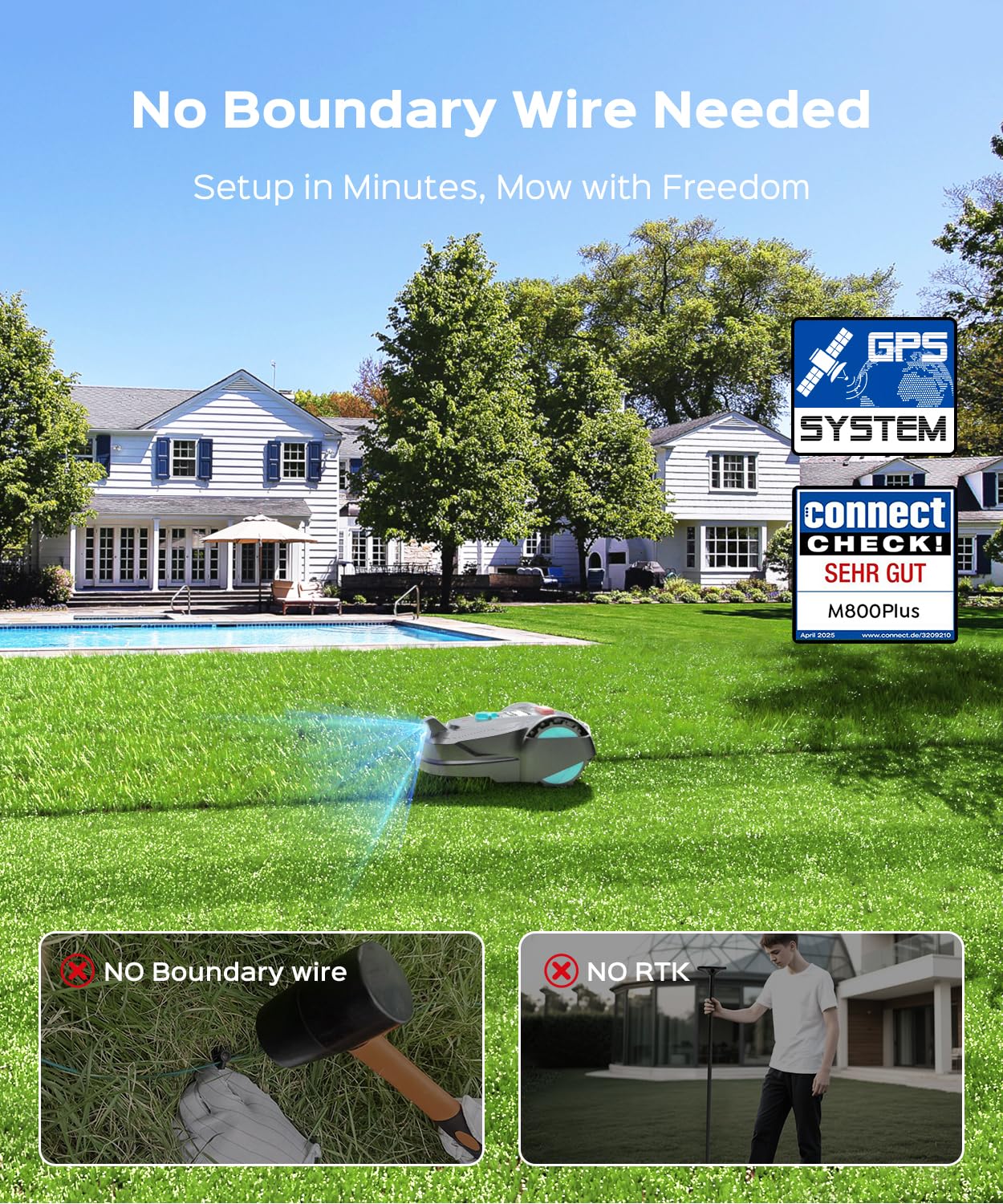 YARDCARE 2026 New M800Plus Robot Lawn Mower, GPS & 3D Vision, with 32.8 ft Magnetic Stripe, Obstacle Avoidance, Auto-Charging, APP Control, Bow-Shaped Mowing for Lawns up to 8611 sq.ft (Black)