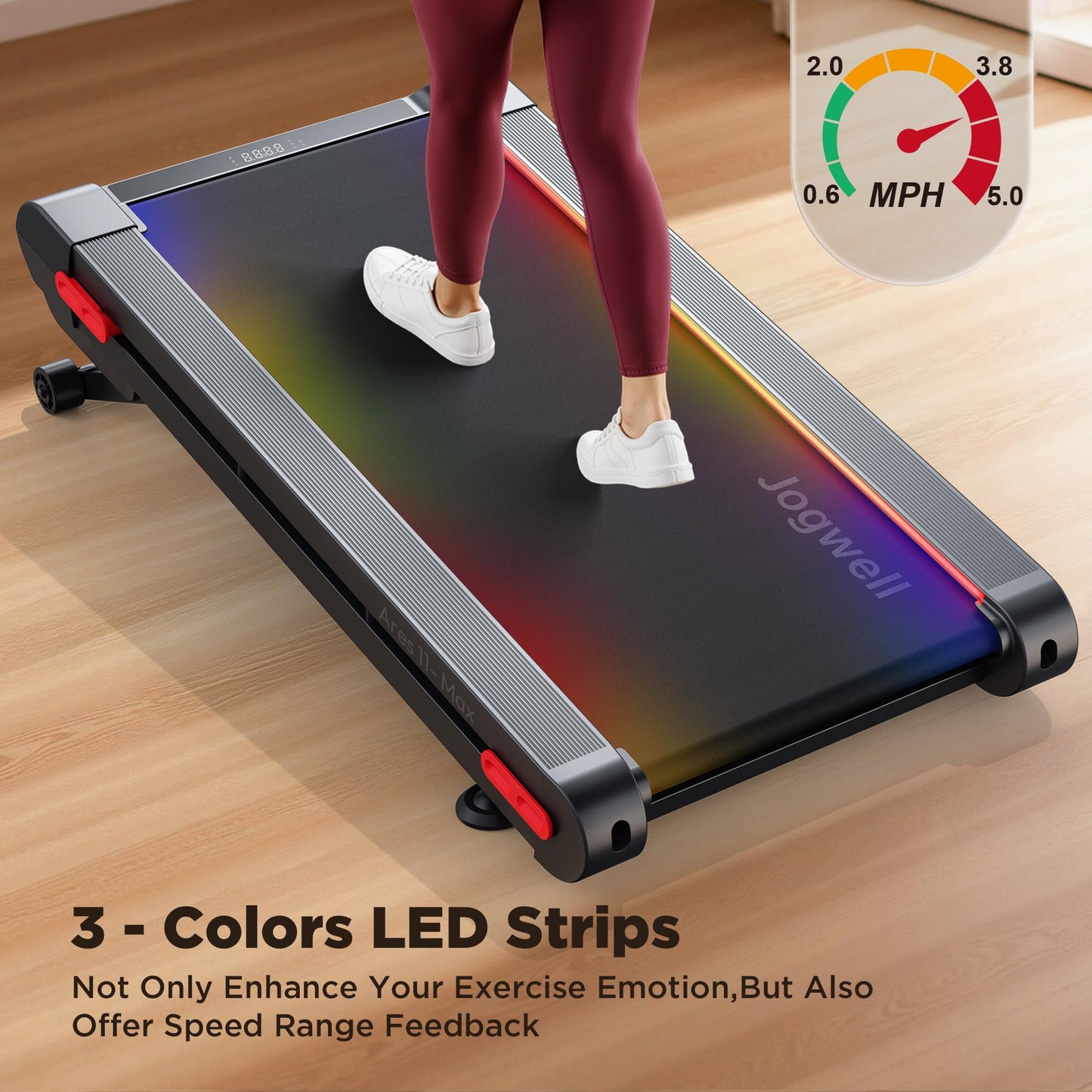 Jogwell Walking Pad Treadmill with 12%/20% Auto Incline, 3.5HP Brushless Ultra-Quiet, Under Desk Treadmill for Home Office, 400 LBS Capacity, 30% Wider Deck, Vertical Storage, Ares 11 Max Black