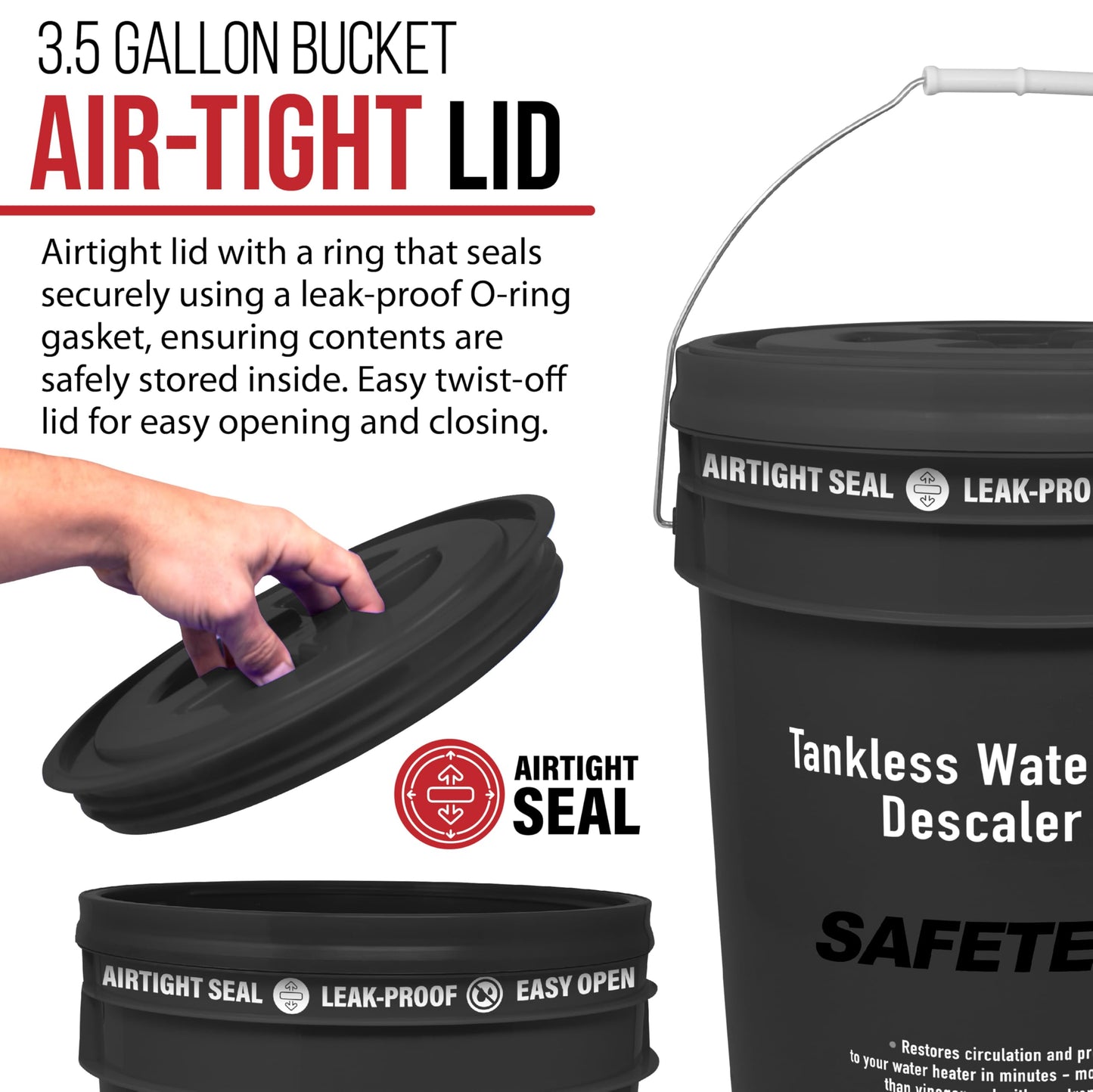 Safetech Tankless Water Heater Flushing Kit with 5-Gallon Screw-Top Lid, Premium Hoses, 1/6 HP Utility Pump, 4 Quarts Descaler, and Pump Grate