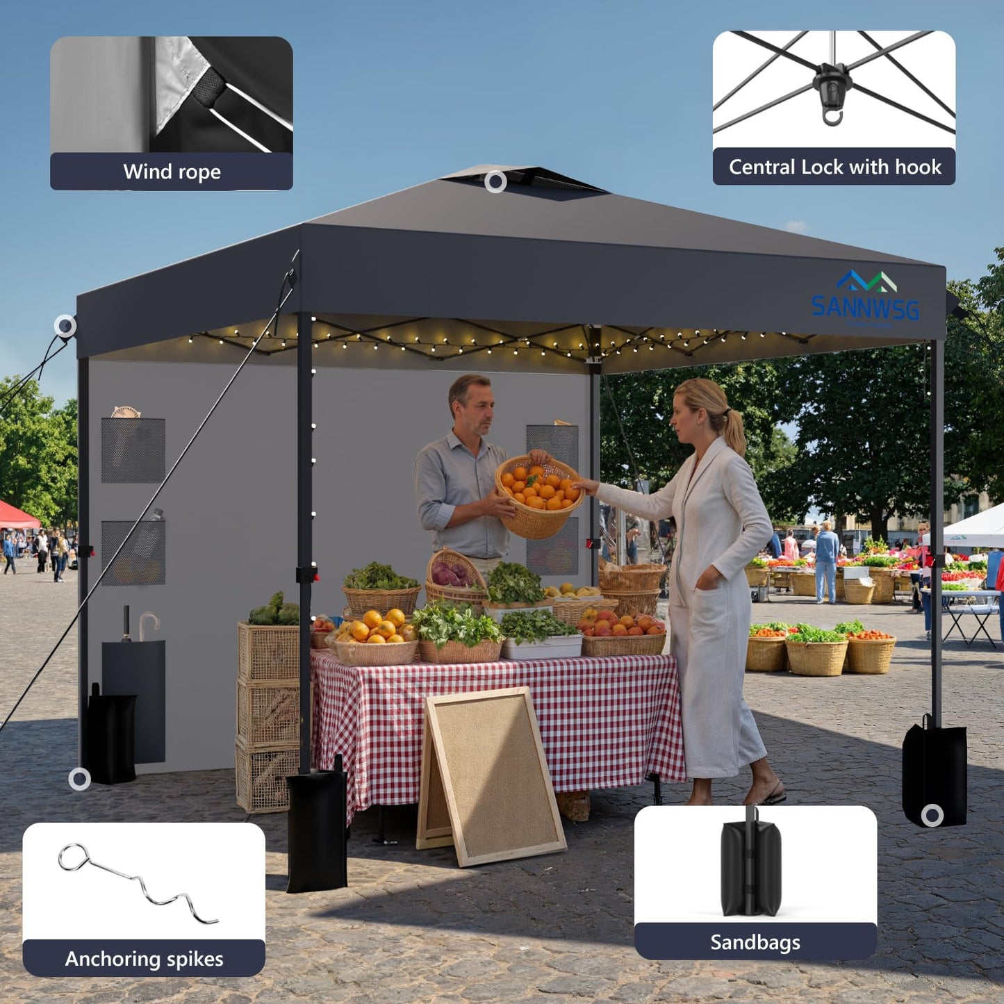 12X12 Pop Up Canopy Tent,Removable Pockets Sidewall for Extra Storage,Easy Up Canopy,Heavy Duty One Person Set Up Event Tent,Grey
