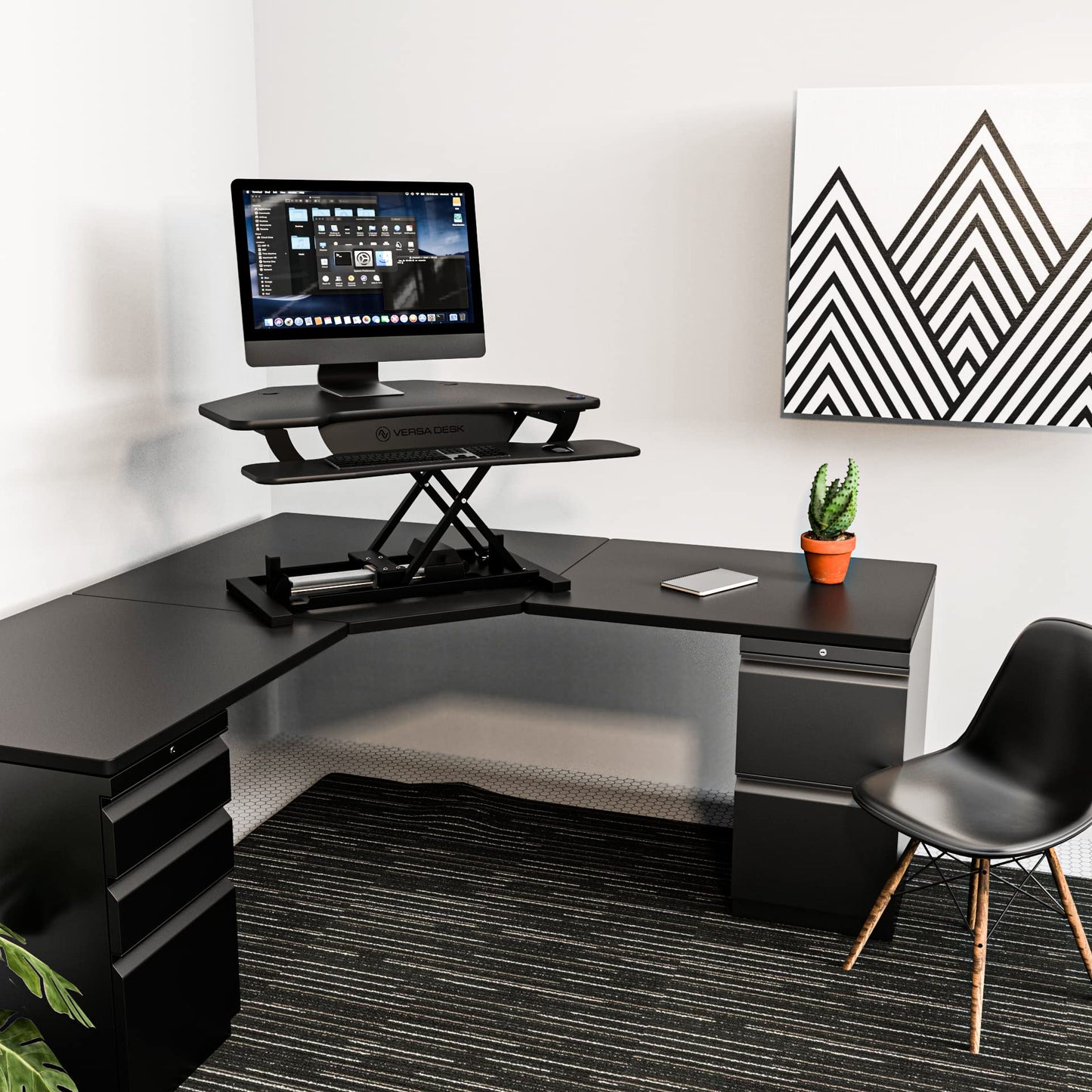 VERSADESK PowerPro 36" Corner Standing Desk Converter, 36 Inch Motorized Height-Adjustable Standup Desk Riser Sit to Stand Desktop with Keyboard and Mouse Tray + USB Charging Port, Black