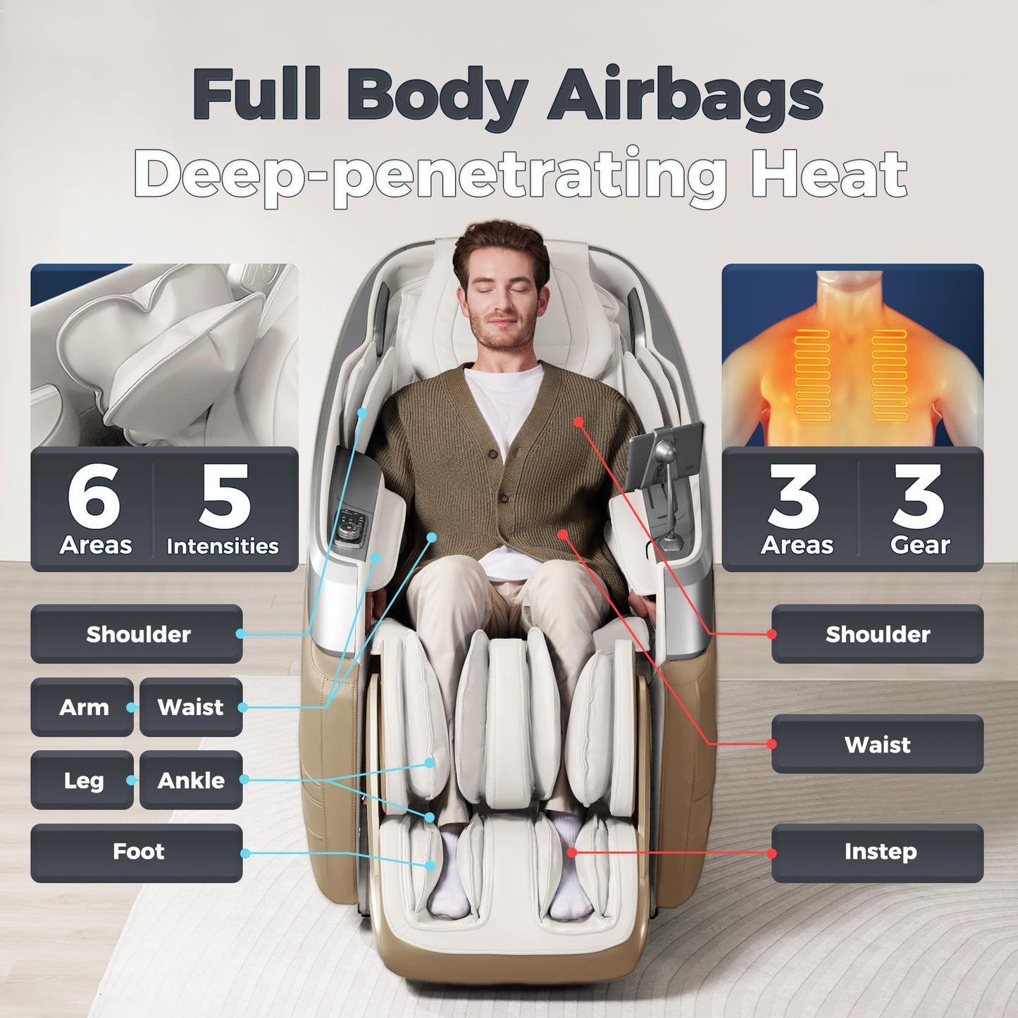 iBooMas P03 4D Massage Chair Full Body, Zero Gravity Massage Chair Recliner with 55" SL Track, 30 Auto Programs, Airbag Mode, Calf & Foot Roller, AI Voice, Relaxation & Sleep Support, Beige