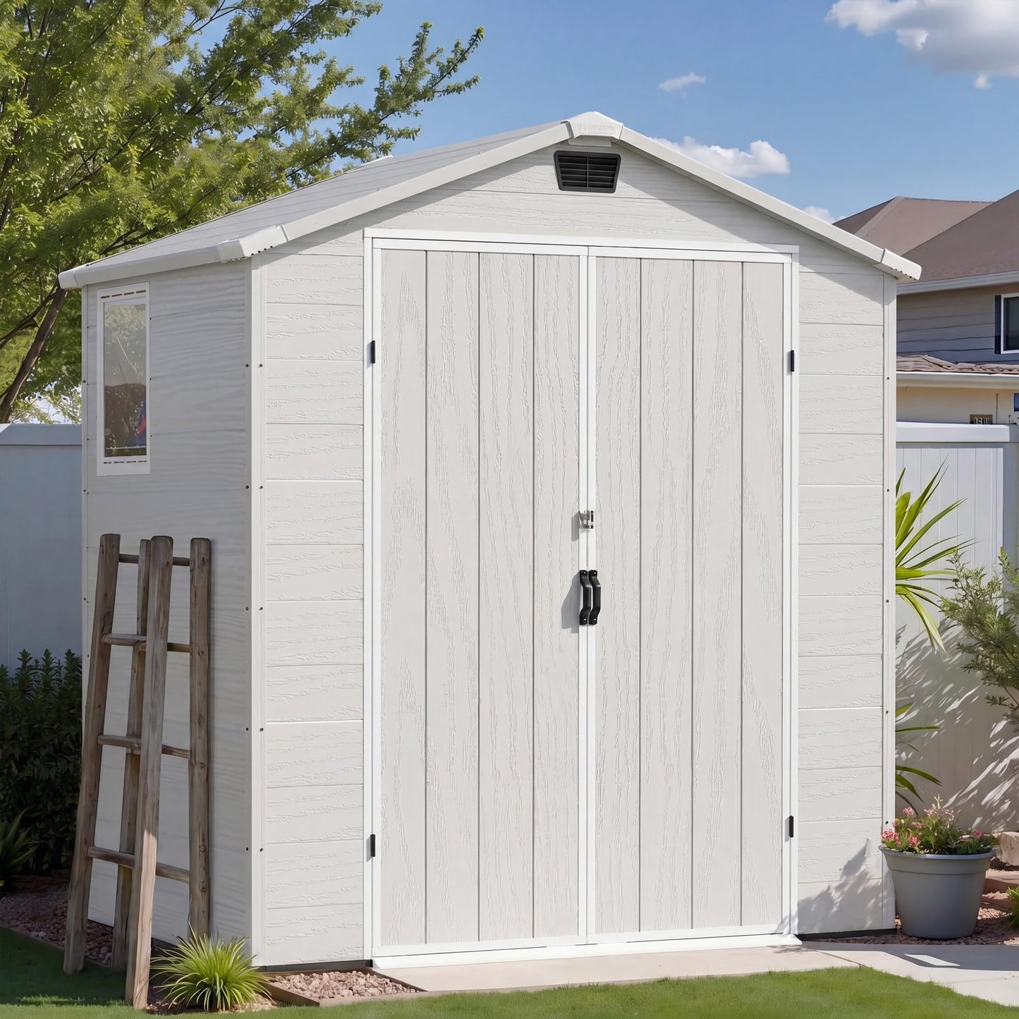 Patiowell 6X4 FT Plastic Outdoor Storage Shed with Floor, Resin Tool Sheds with Lockable Door and Window, Weather-Resistant Garden Shed, Easy Assembly for Backyard, Patio, Light Grey