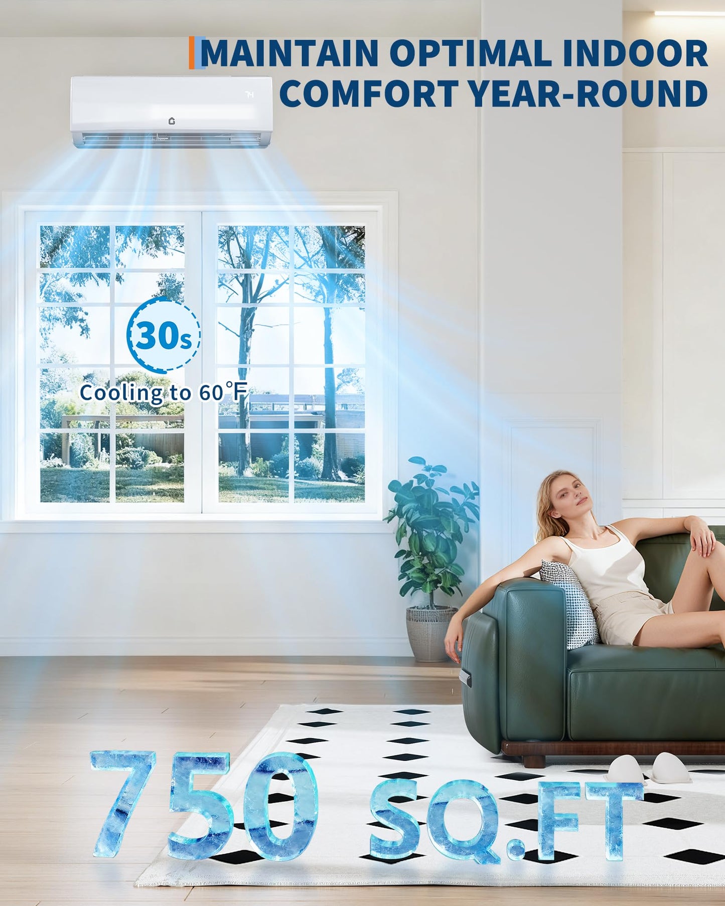 Garvee 11500 BTU Mini Split AC/Heating System, 115V WIFI Enabled Energy Efficient Mini Split Unit,Wall-Mounted Split Air Conditioner,Cools Up to 750 Sq.Ft, Heat Pump & Installation Kits