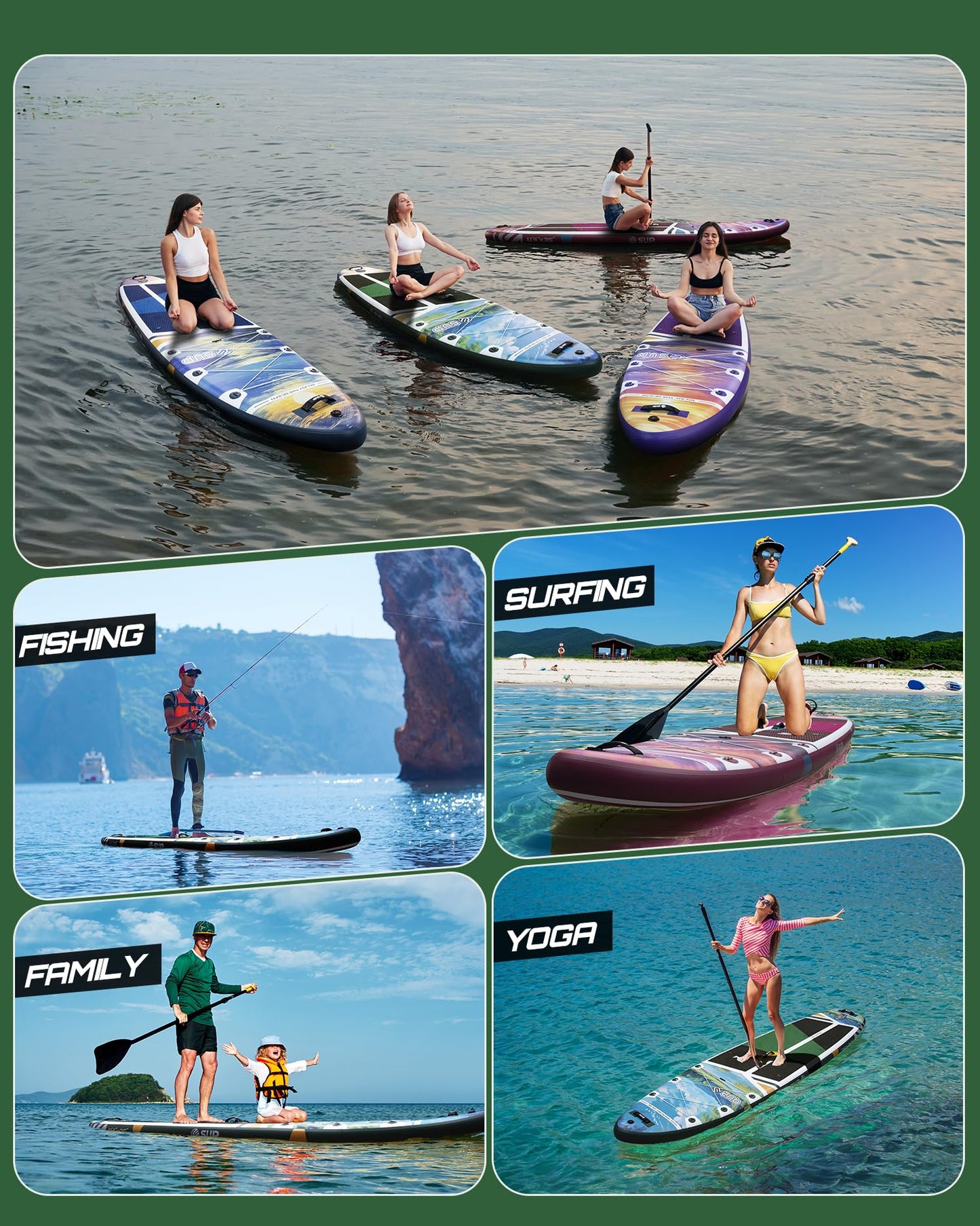 ESUP 11’6 ×34" Wide Inflatable Paddle Board with SUP Accessories, Extra Stable Stand Up Paddleboard for 2+1 Persons/Family/Beginner/Yoga, w/Shoulder Strap All-Round Sup Paddle Boarding (Greenery)