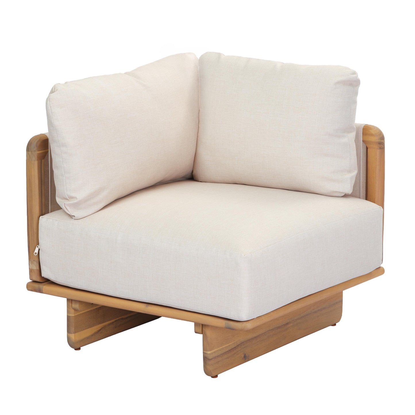 Merax 3 Piece Patio Outdoor Furniture Set, All-Weather V-Shaped Sectional Sofa with Cushions, Acacia Wood 5-Seater Couch Set for Porch, Lawn, Backyard, Balcony, Light Teak+ Beige