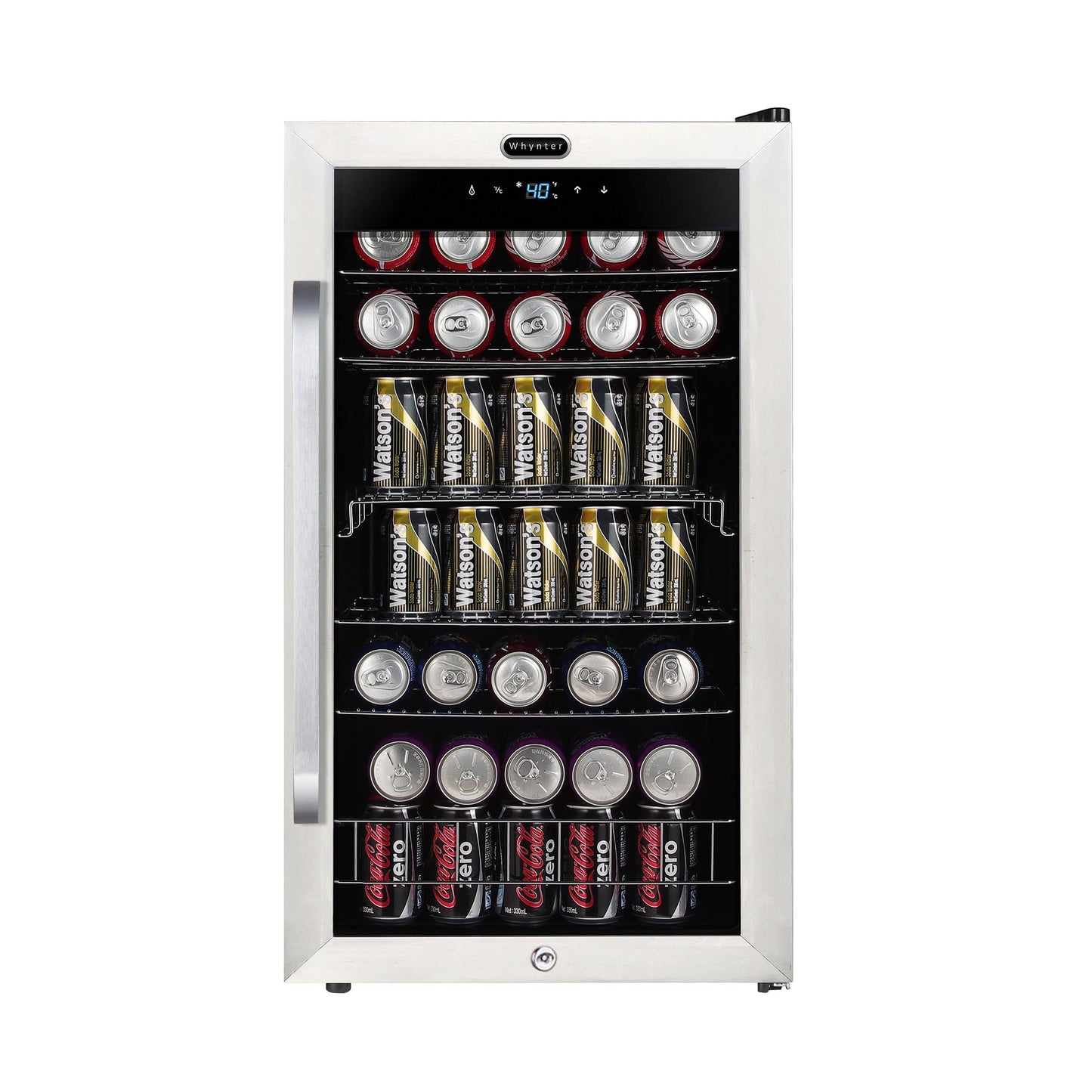 Whynter Beverage Refrigerator with Double-Layer Glass Door, 136-Can 3.4 Cu. Ft. Drink Mini Fridge with Lock & Digital Control, BR-1211DS, Stainless Steel