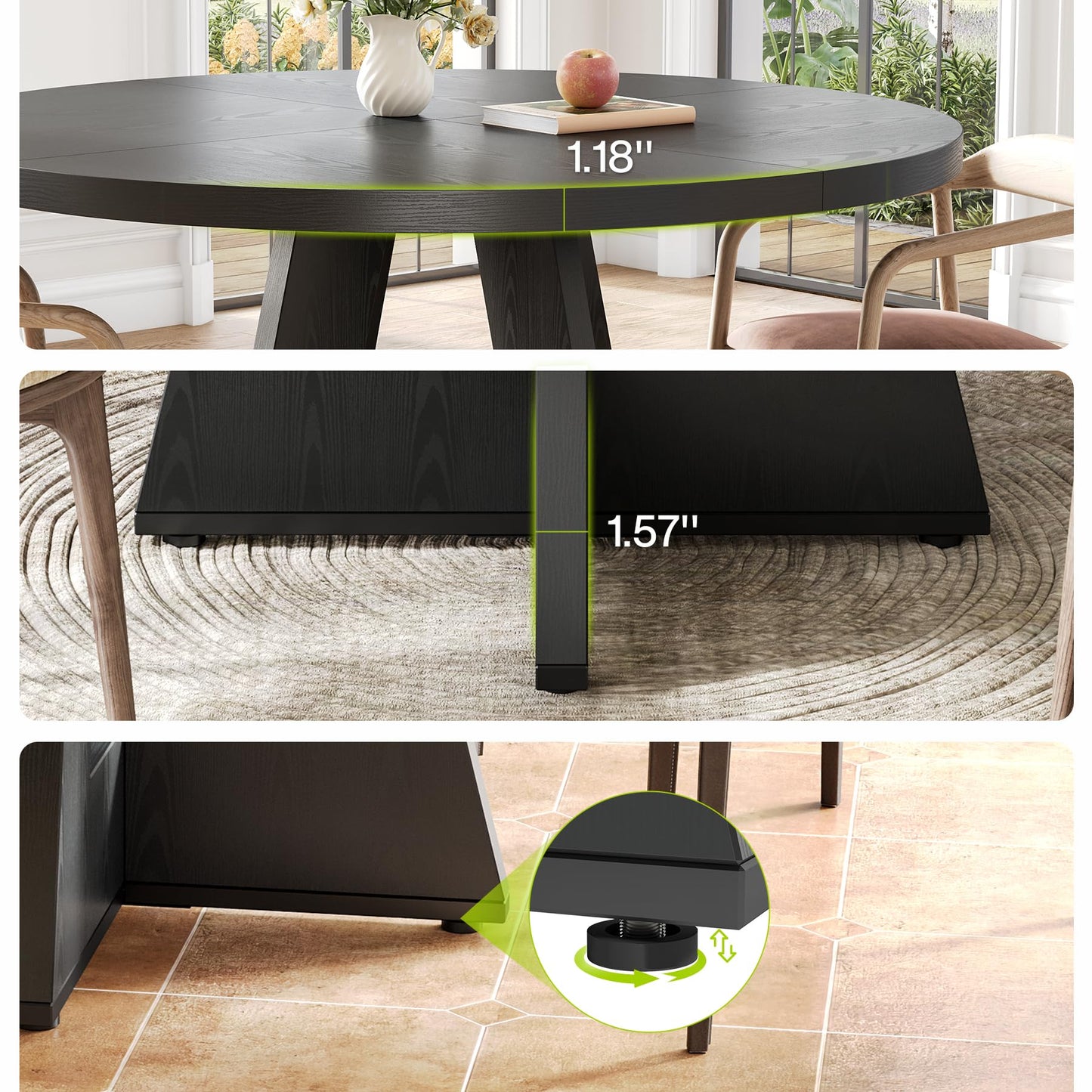 LITTLE TREE Round Dining Table for 4-6 People, 47 Inches Dining Room Table with Wooden Pedestal Base, Black Dinner Tables, Circle Kitchen Tables for Dining Room, Kitchen, Living Room