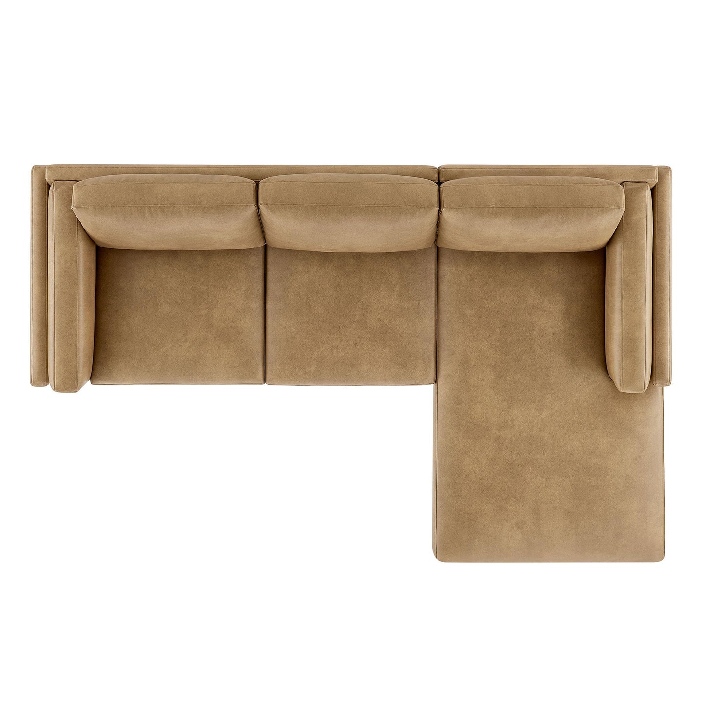 Modway Roscoe Right-Facing Sectional Sofa with Chaise in Toast - 2-Piece Faux Leather Upholstered Deep Seat Couch, L Shaped Modular for Living Room or Lounge