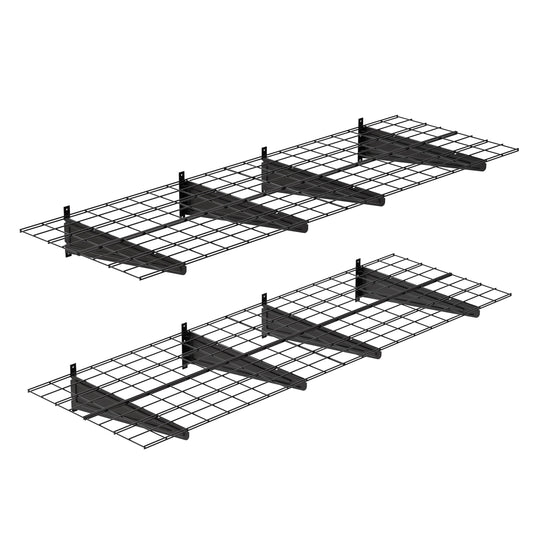 STORKING 2-Pack 2x6ft Garage Wall Shelving, 24"x72" Shelf Storage Rack Floating Shelves Wall Mounted, Heavy Duty Storage Shelves, 800lbs Load Capacity, with 16 Hooks for Garage Organization, Black