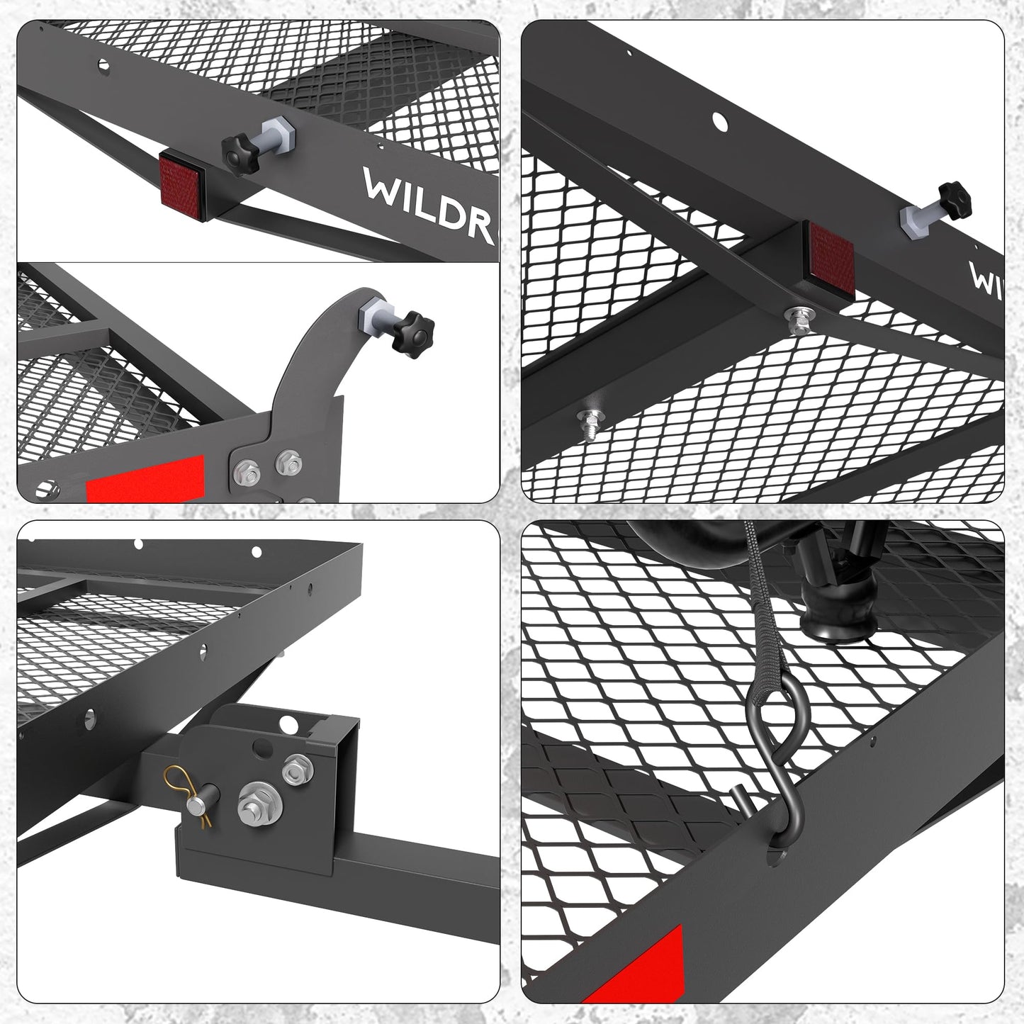 WILDROAD Hitch Cargo Carrier with Ramp 48" x 26" x 4" 500 LBS Folding Trailer Hitch Steel Wheelchair and Mobility Scooter Carrier Fits 2" Receiver with Stabilizer and 4pcs Ratchet Straps