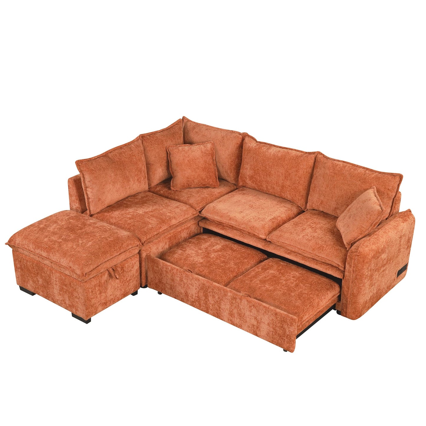 ERYE 82.5-Inch Left Facing Corner Sleeper Sectional Sofa Bed for Living Room Office,L-Shaped Chenille Upholstered Convertible Pull Out Sleeper Couch Bed W/Storage Ottoman