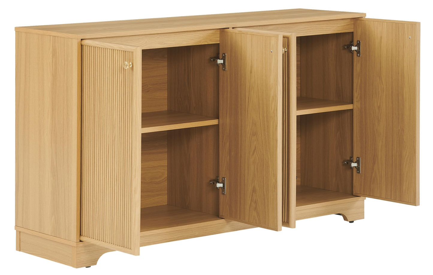 Crosley Furniture Naomi Modern Reeded Sideboard Buffet Cabinet, Credenza, Dining Room, Kitchen, TV Stand, White Oak