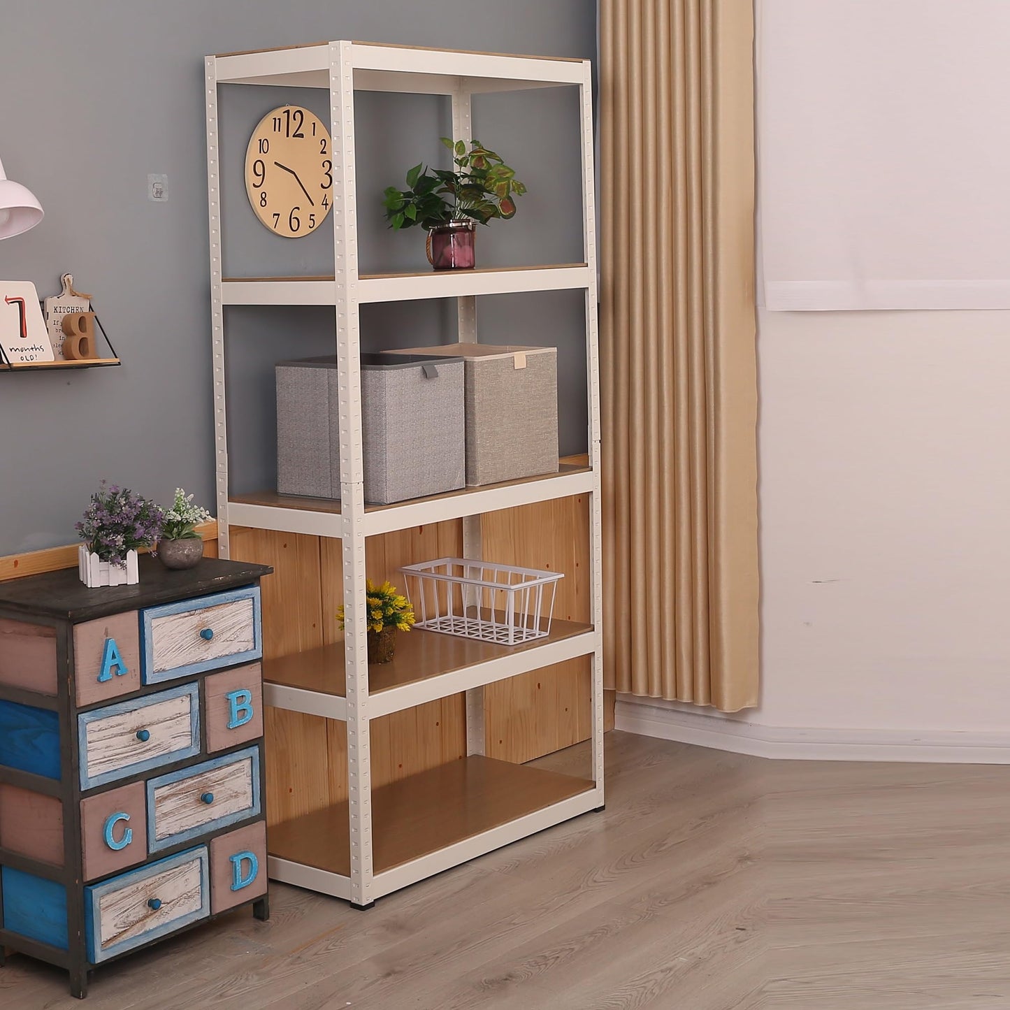 5 Tier Metal Garage Shelving, Adjustable Kitchen Storage Shelves, Steel Garage Storage Shelves, Heavy Duty Industrial Storage Rack, Shelving Unit Bookshelf Utility Shelf for Warehouse Pantry Closet