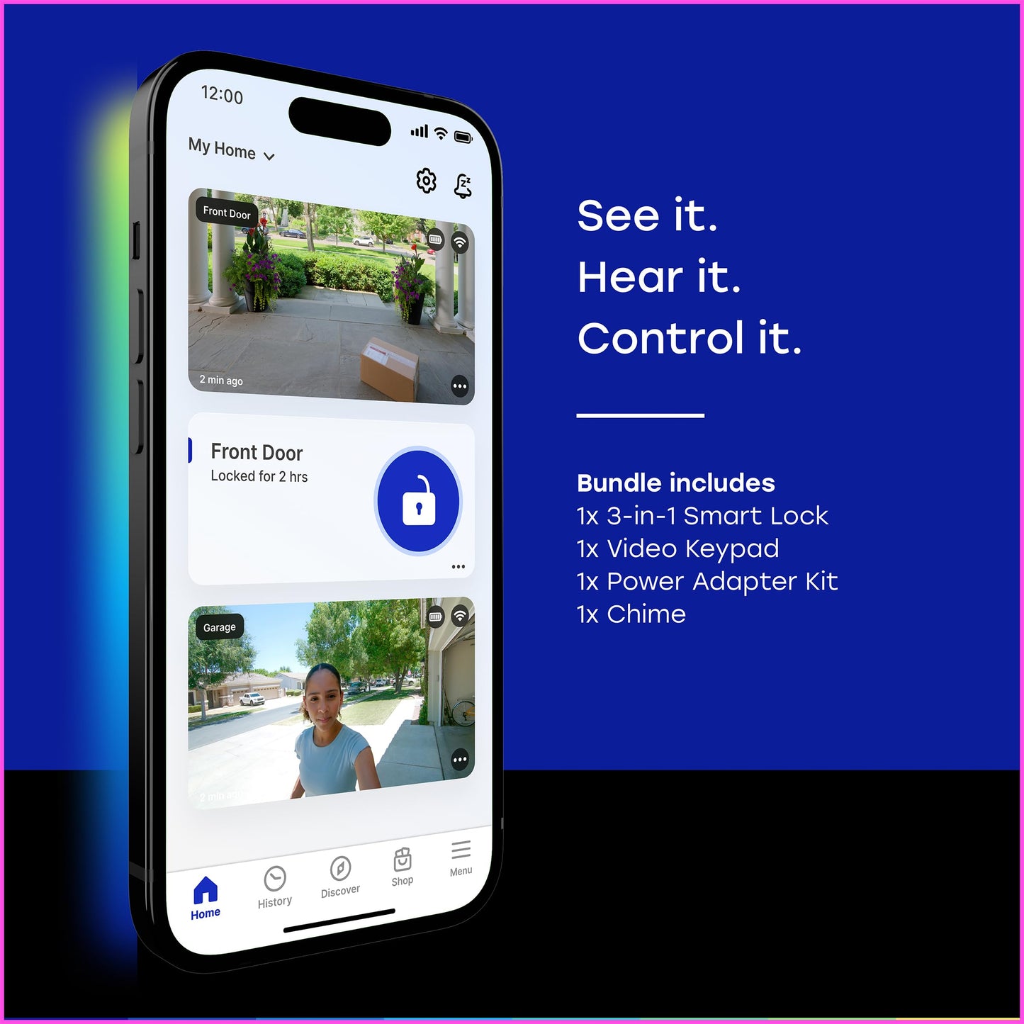 myQ Smart Access Starter Kit: Secure View™ 3-in-1 Smart Lock + Garage Door Video Keypad + Adapter Kit + myQ Chime, Custom PIN Codes, Keyless Entry, 2K HDR Doorbell Camera, App Control & Two-Way Audio