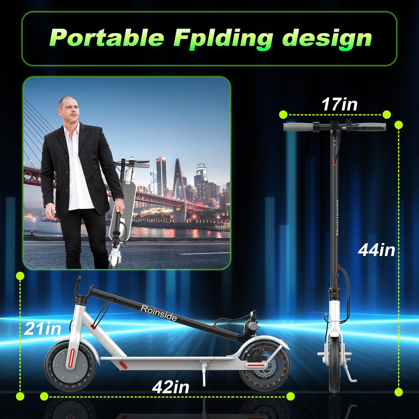 Roinside Scooter for Adults- 8.5" Solid Tires/350W Motor, 19 MPH Digital Display, Up to 21 Miles Long-Range Commuting Folding E-Scooter for Adults with Dual Braking System, App