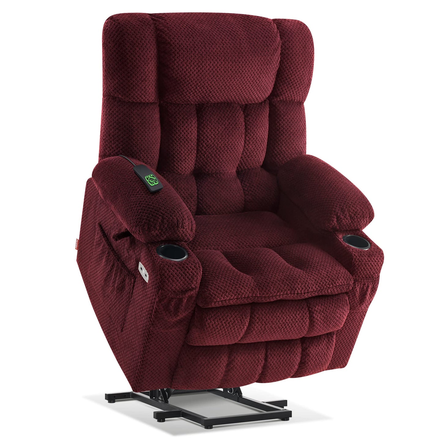 MCombo Dual Motor Power Lift Recliner Chair with Massage and Heat for Elderly People, Infinite Position, USB Ports, Cup Holders, Fabric 7890 (Medium, Burgundy)