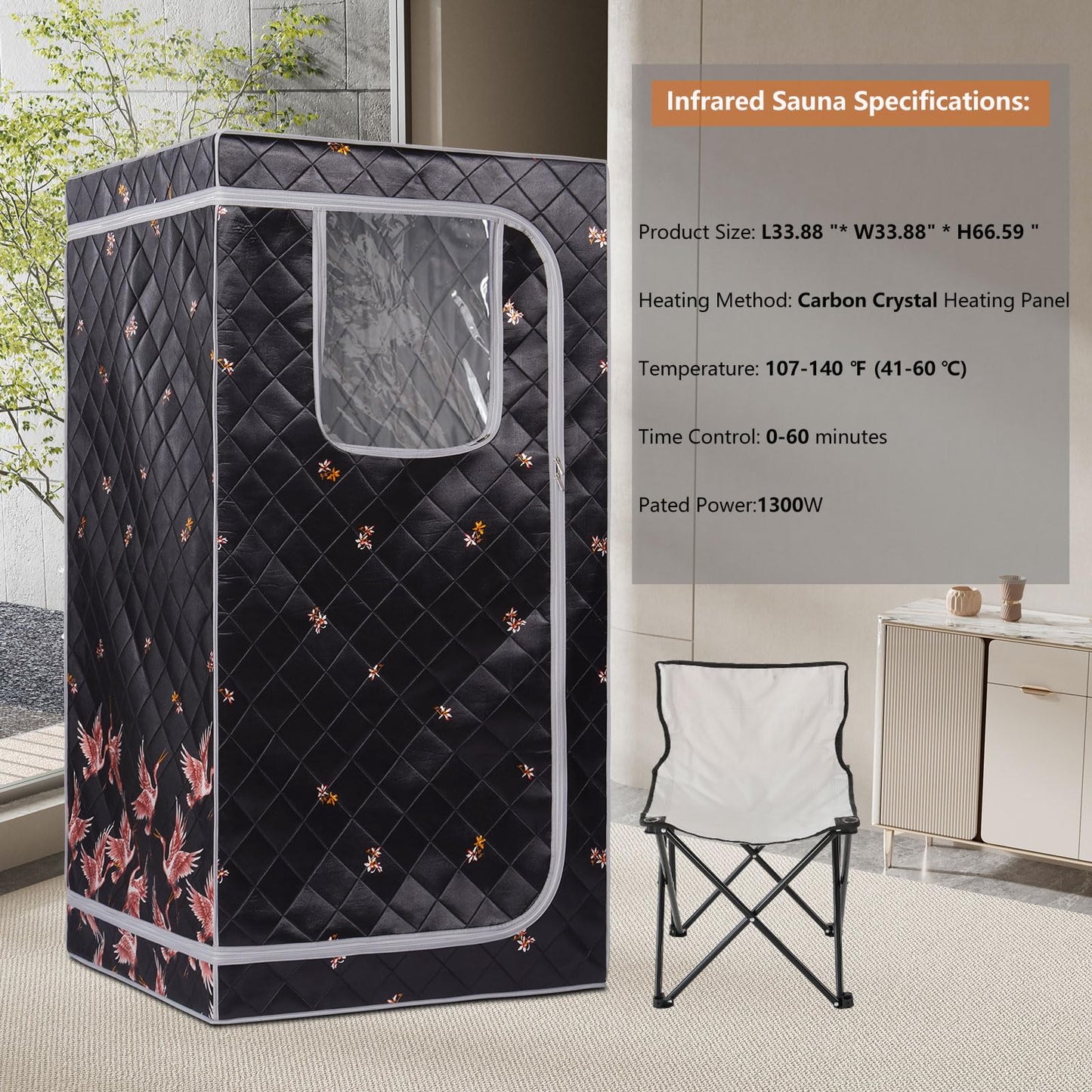 Smartmak Portable Far Infrared Sauna, Full Size Indoor Sauna Tent, Personal Infrared Sauna Spa for Home, with Heated Footpad and Reinforced Chair (Gray, 33.88" x 33.88" x 66.59")
