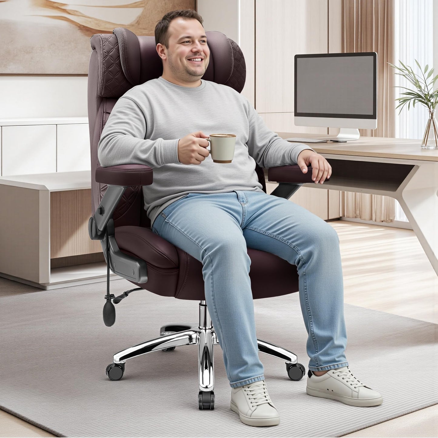 Big and Tall Office Chair for Heavy People, 500LBS Wide Seat Computer Desk Chair, Extra Large Executive Gaming Chair with Adjustable Lumbar Support and 5D Flip Arms, Comfy Heavy Duty Office Chair