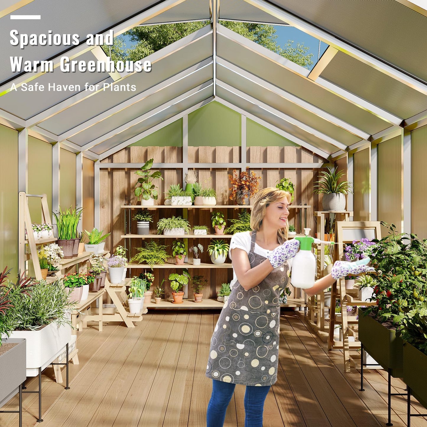 8X12 FT Greenhouse, Greenhouses for Outside, Aluminum Frame Polycarbonate Panels with Sliding Lockable Door and Ajustable Roof Vent, Spacious Walk-in Design for Backyard, Garden, Patio, Silver