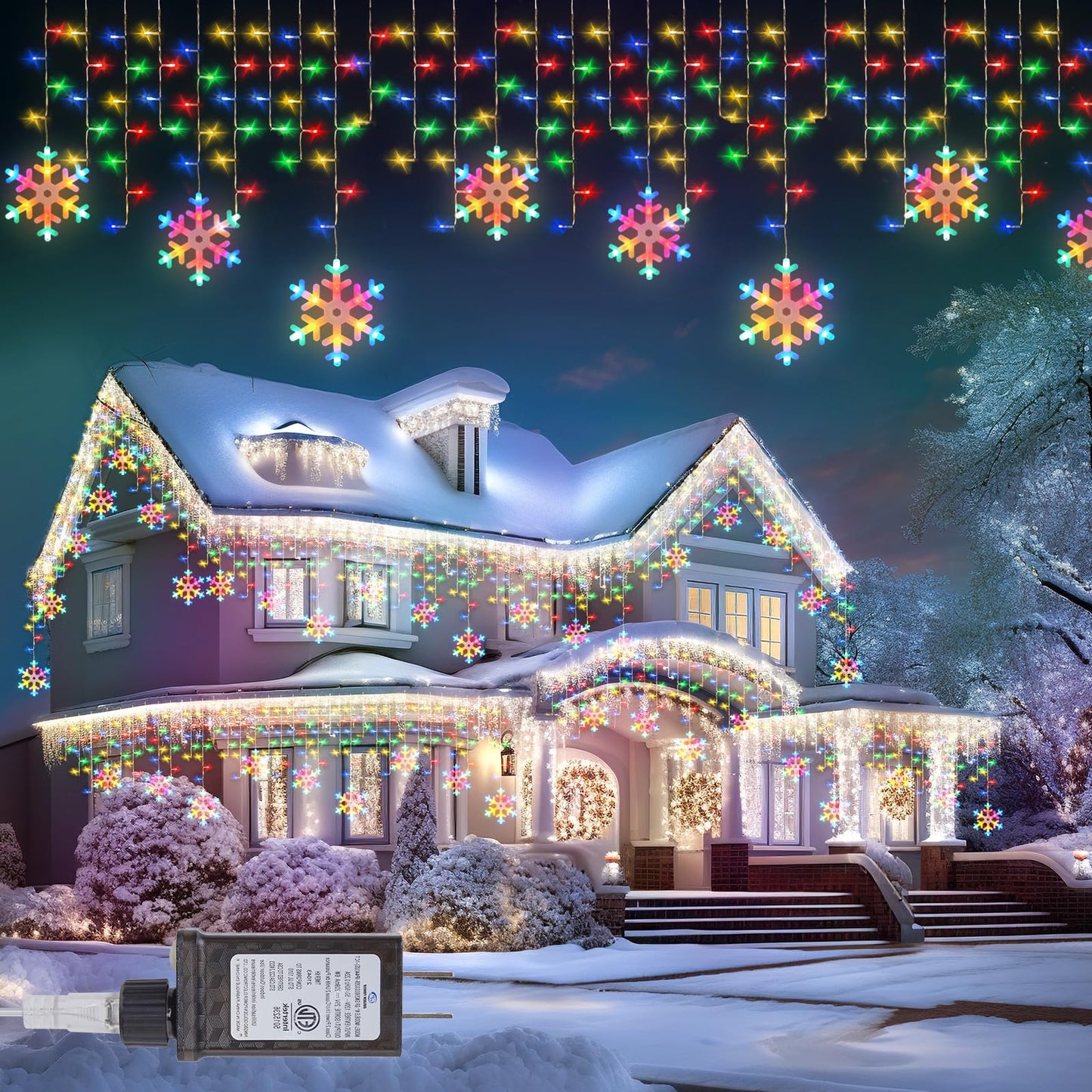 Minetom Christmas Icicle Lights, 200 LED, 20FT, Multicolor, 8 Modes, Timer, Model DMO-I-50~1200