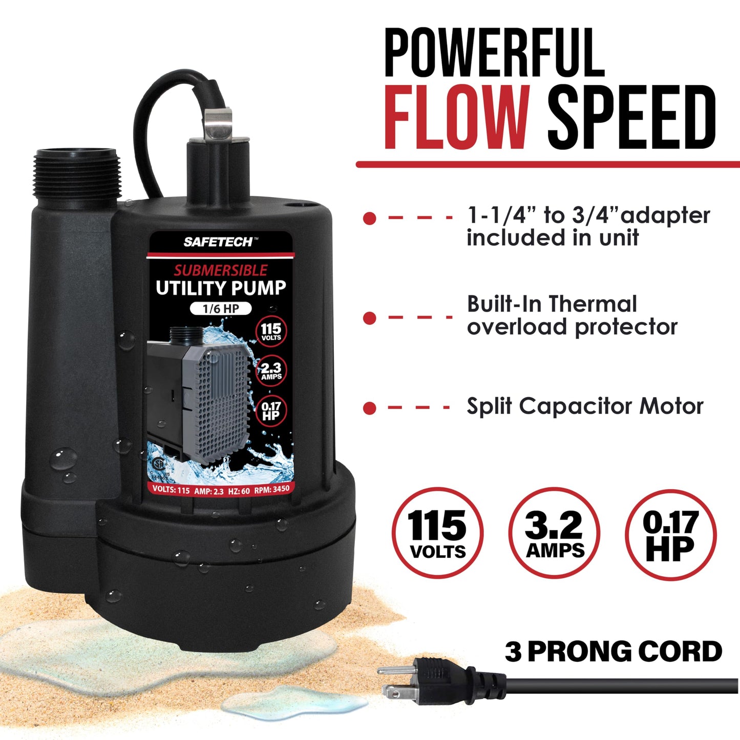 Safetech Tankless Water Heater Flushing Kit with 5-Gallon Screw-Top Lid, Premium Hoses, 1/6 HP Utility Pump, 4 Quarts Descaler, and Pump Grate