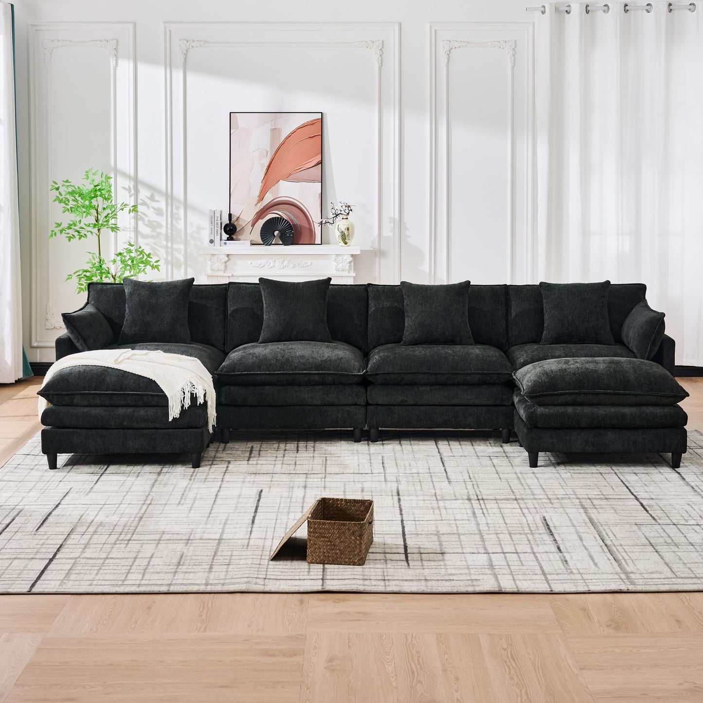 Eafurn 141" Oversized Modular Sectional Sofa with Movable Ottoman, 6 Seater Modern Chenille Reversible Sofa Set, Large Convertible U Shaped Couch for Living Room Apartment