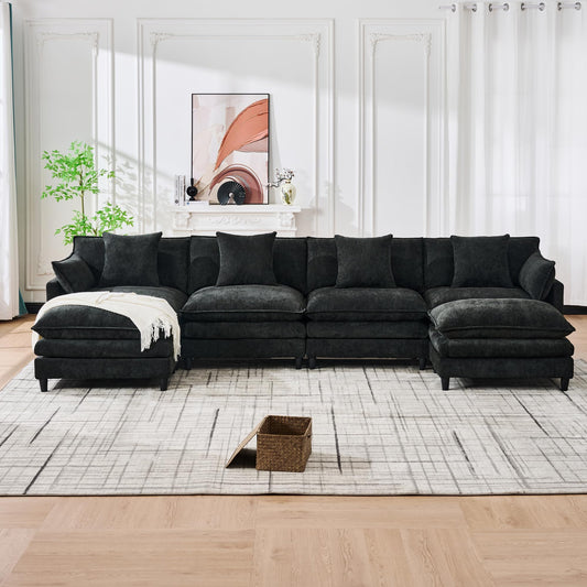 Eafurn 141" Oversized Modular Sectional Sofa with Movable Ottoman, 6 Seater Modern Chenille Reversible Sofa Set, Large Convertible U Shaped Couch for Living Room Apartment