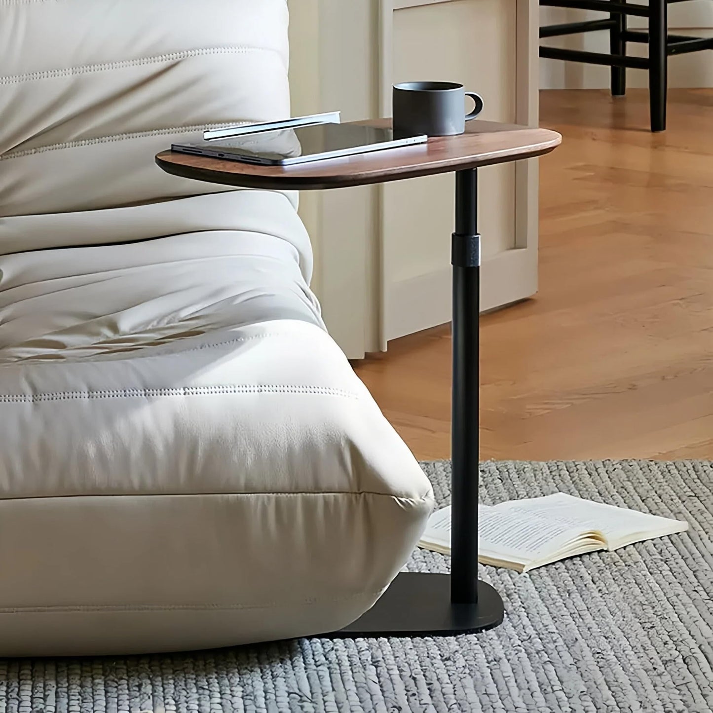 YLACMALS Modern C Shaped Side Table, Sofa Table, with Adjustable Height and Swivel Top, Laptop Table for Living Room, Bedroom, Study and Small Spaces, Walnut Wood
