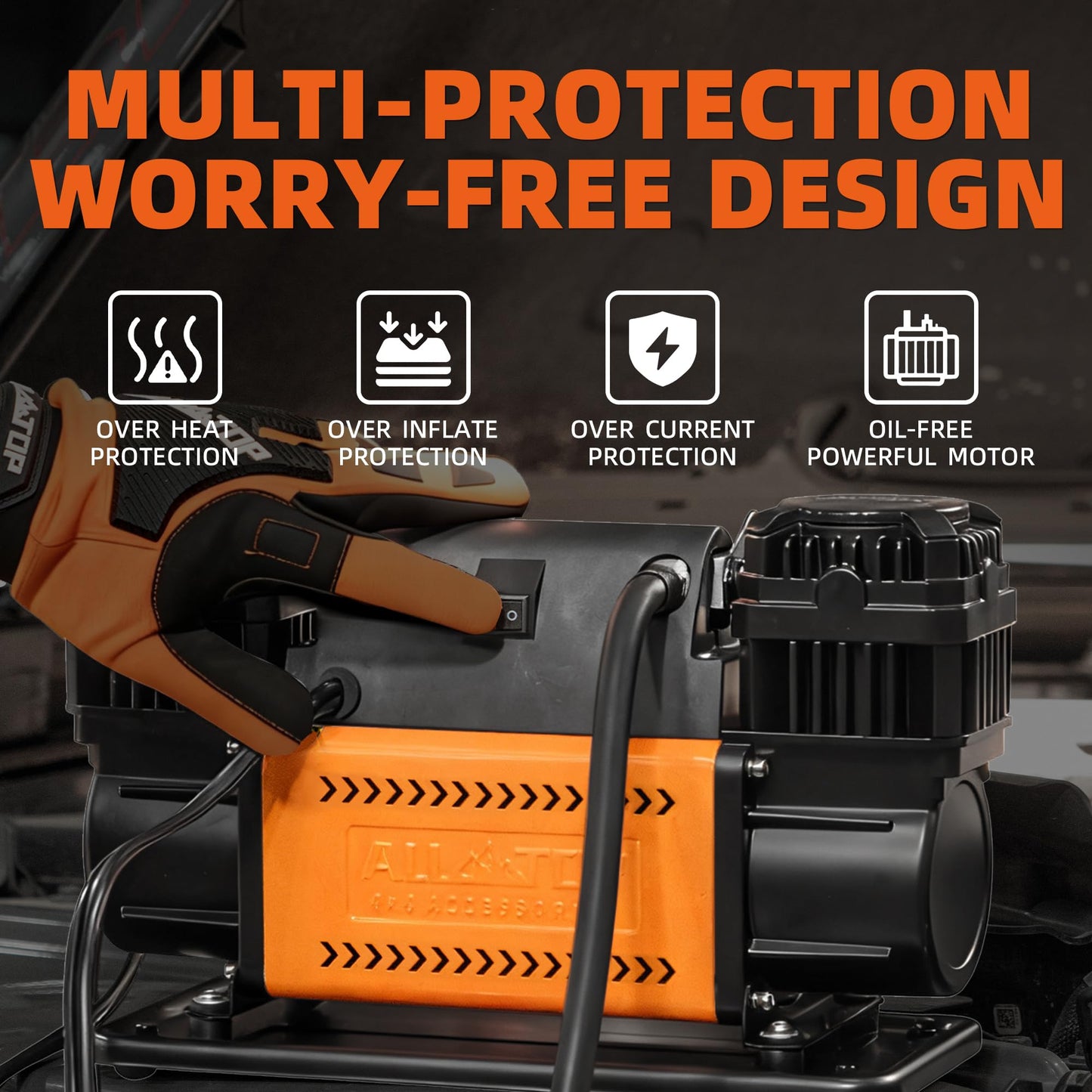 ALL-TOP Air Compressor Kit, Dual Cylinder 12V Portable Inflator 12.35 ft³/Min, Offroad Air Compressor Pump for Truck Tires, Heavy Duty Max 150 PSI for 4x4 Vehicle & RV