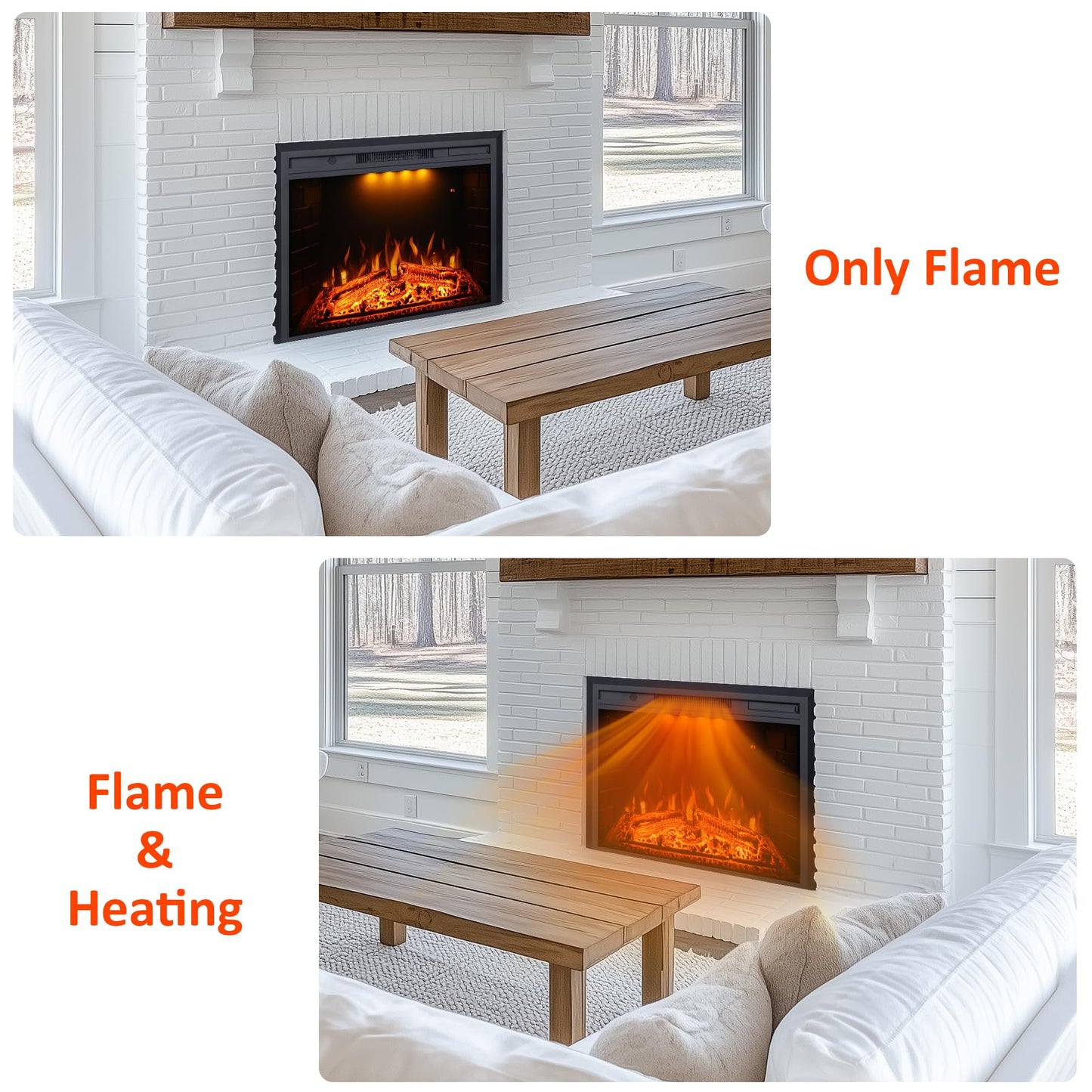 Valuxhome Electric Fireplace Heater Insert with Overheating Protection, Fire Crackling Sound, Remote Control, 750/1500W, Black, 43" L * 27" H