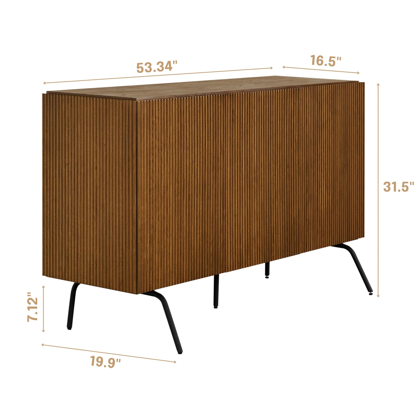 NTC Veil Modern Sideboard with 3 Doors, Buffet Cabinet with Vertical Groove Design and Metal Legs, Storage Cabinet for Living Room, and Hallway, Effortless Assembly - Rustic Oak