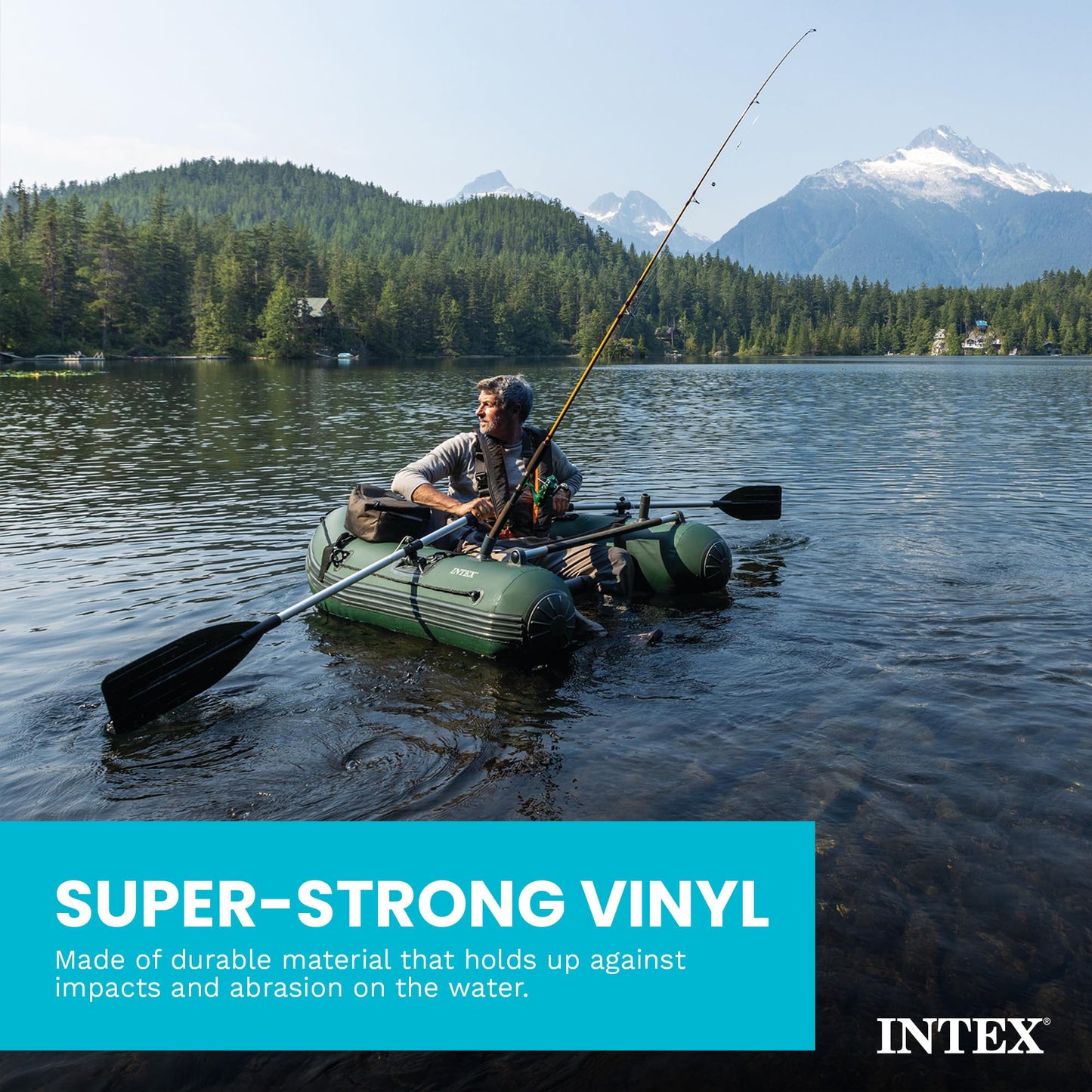INTEX Big Catch Pro Inflatable Fishing Float Tube: Includes Deluxe 54in Boat Oars and High-Output Pump - Detachable Fishing Rod Holders - Mesh Fish Ruler - Heavy-Duty Backpack - 308lb Weight Capacity