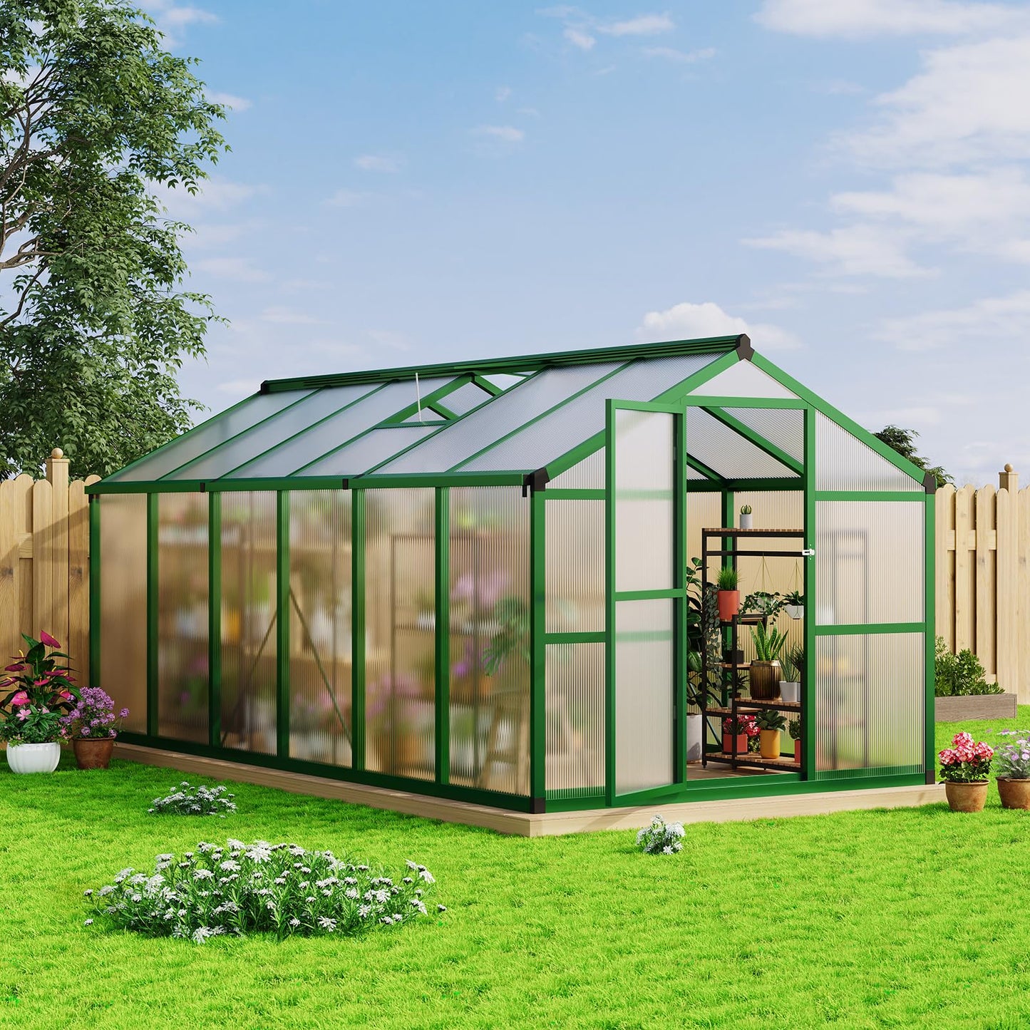 8 x 12 FT Greenhouse, Heavy-Duty Polycarbonate Large Walk-in Greenhouse Roof Vent ,Aluminum Frame & Lockable Door, for Backyard, Green Houses for Outside Garden Backyard