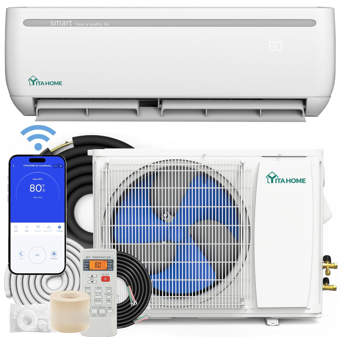 YITAHOME Mini Split AC/Heating System, 24000 BTU Ductless Mini Split Air Conditioner Heat Pump, 208/230V SEER2 18.5 Energy Efficient Inverter AC Unit,Wifi Enabled Works with Alexa, 2 Ton,J Series